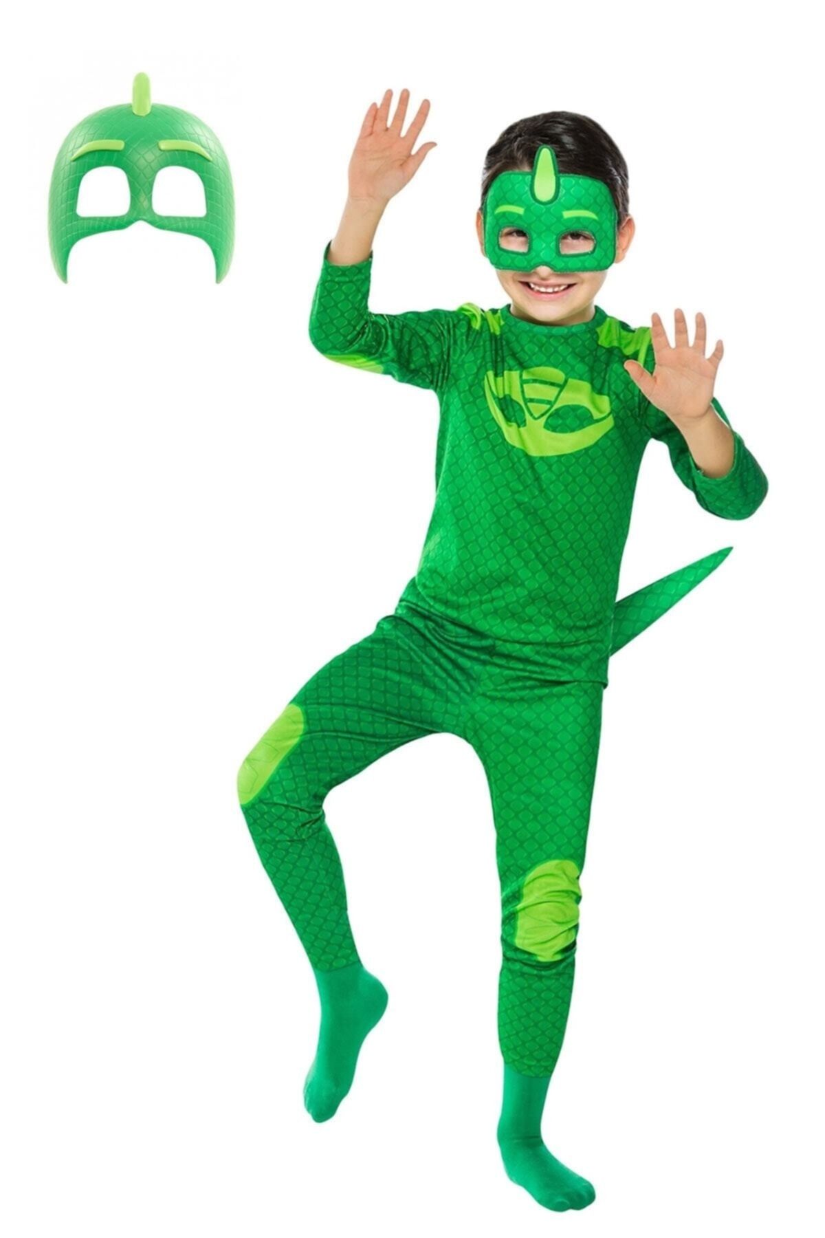 Gökmen Tekstil Pijamaskeliler Kertenkele Çocuk Kostüm 2 Maskeli Pj Masks Kostümü Yeşil