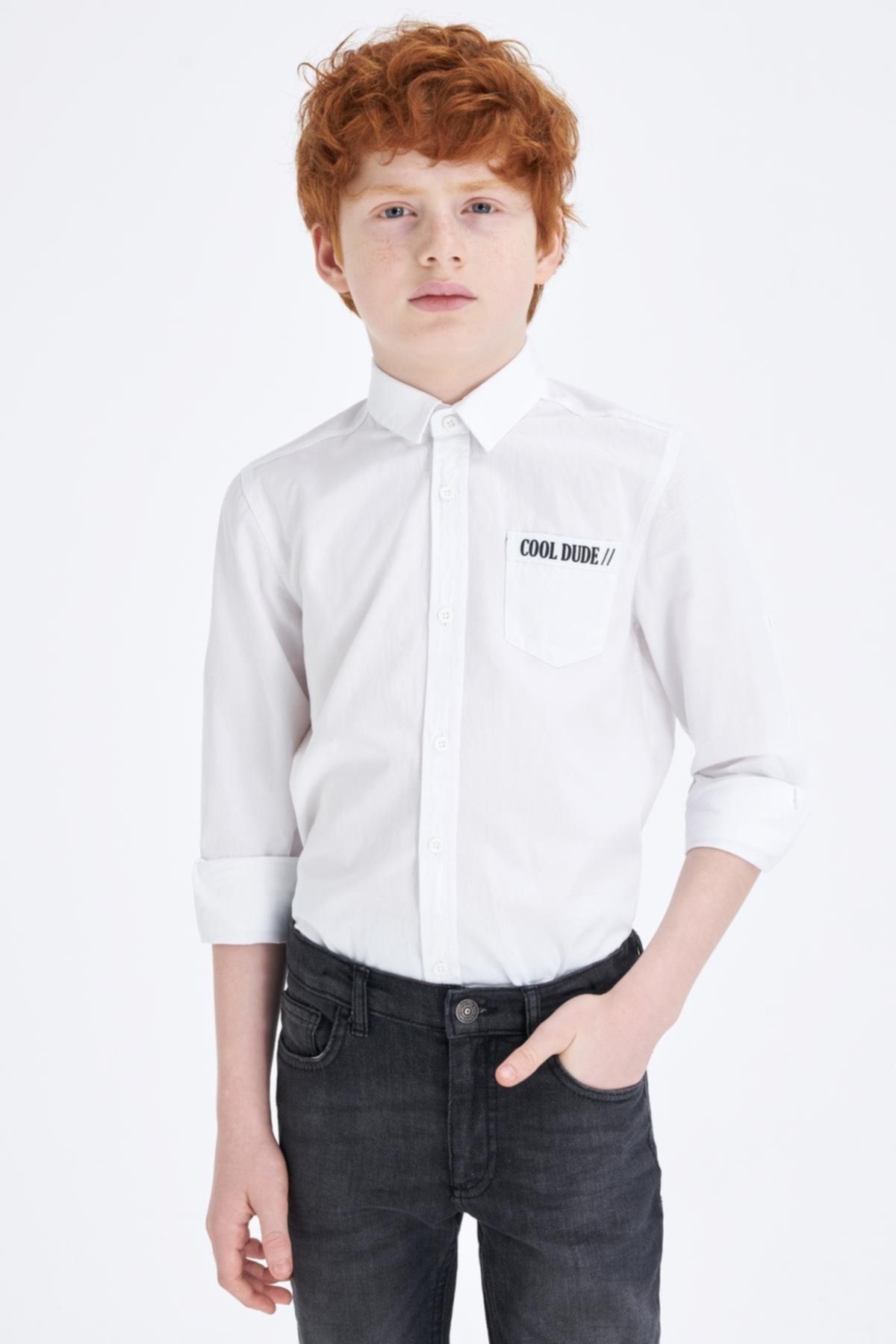 Defacto Erkek Çocuk Smart Kolları Katlanabilir Pamuklu Gömlek M8350A620SP