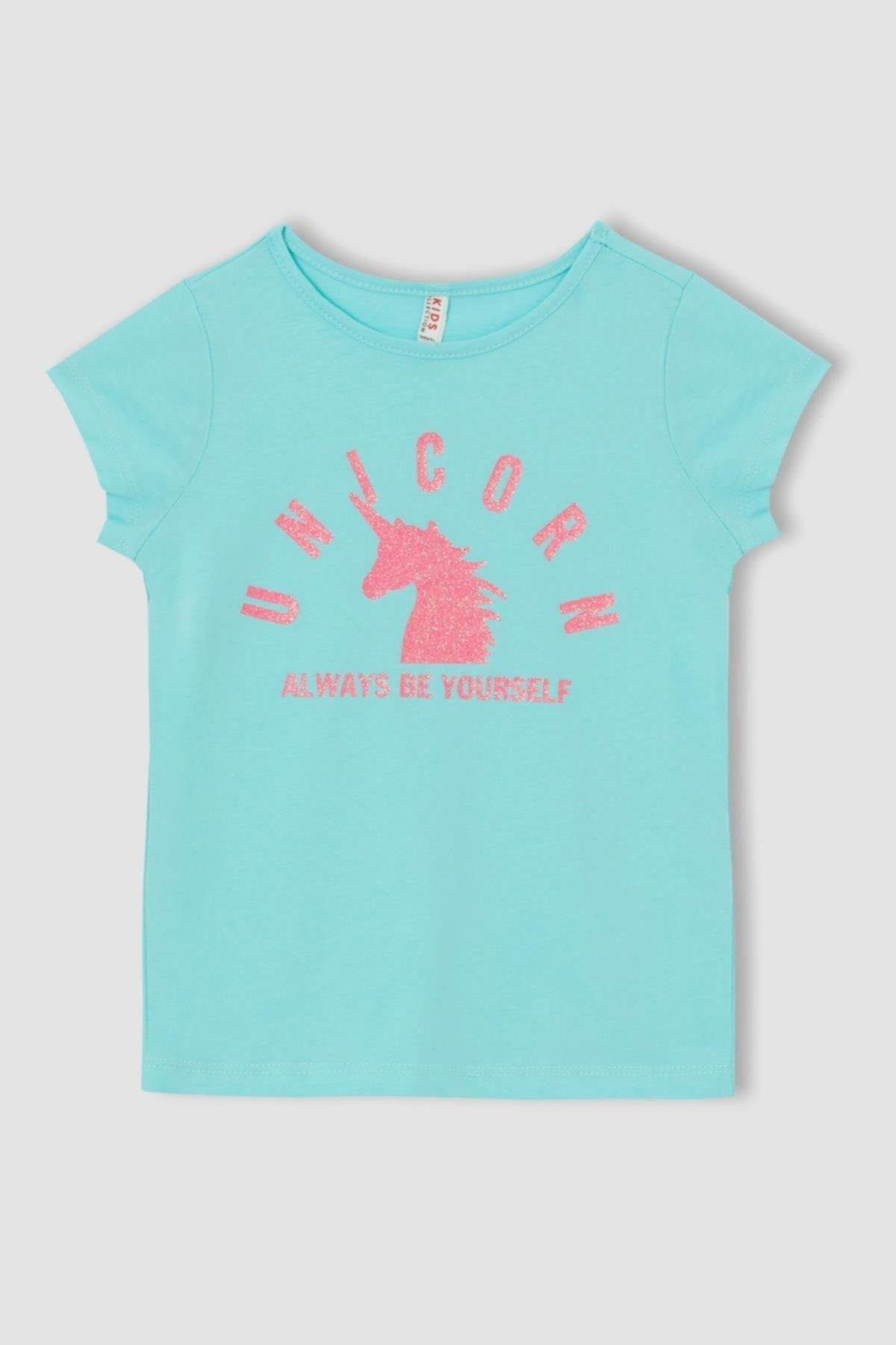 Defacto Kız Çocuk Unicorn Baskılı Kısa Kollu Tişört