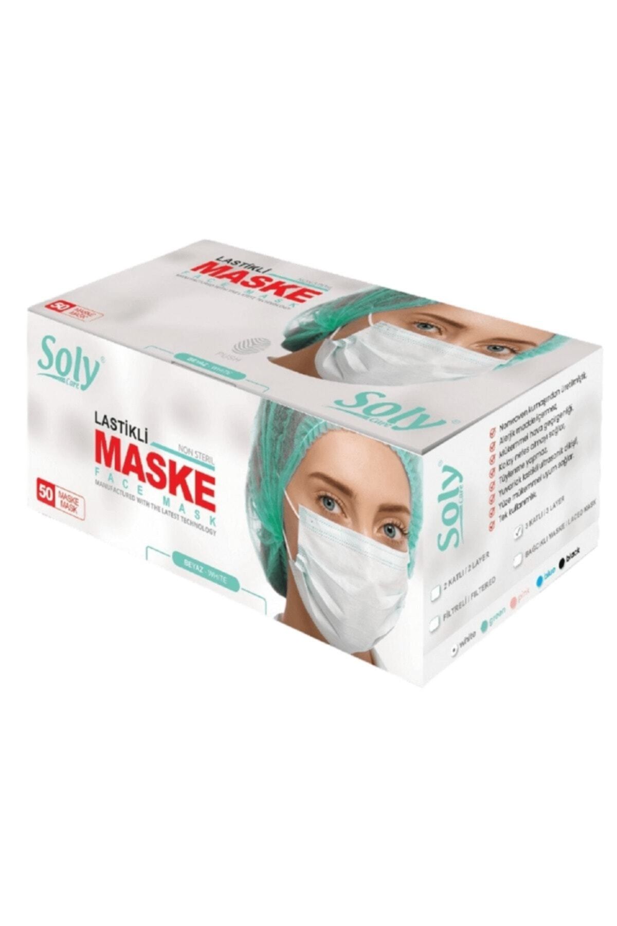 Soly 3 Katlı Burun Telli Tam Ultrasonik Cerrahi Maske 50 Adet