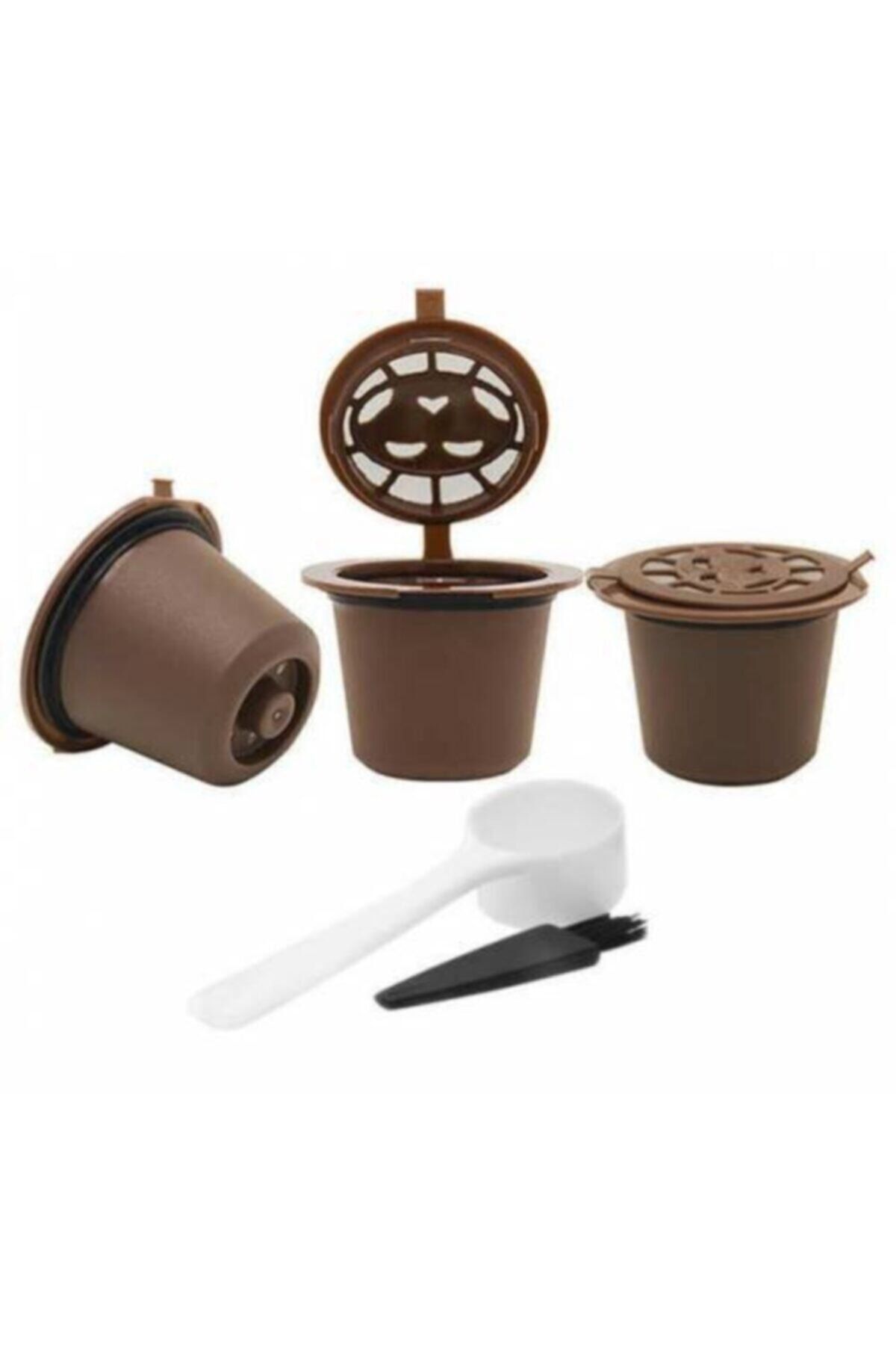 Nespresso Tekrar Kullanılabilir Kahve Kapsülü Hazneleri , 3 Adet Hazne , Kepçe Ve Fırçası