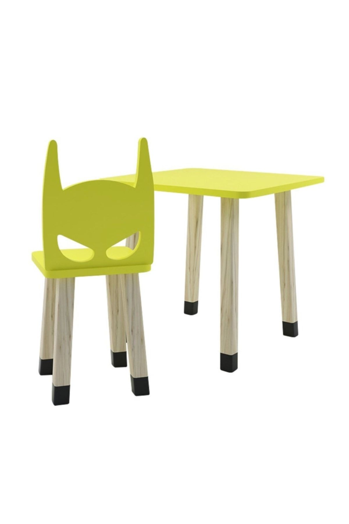 Ahşap Çocuk Oyun Ve Aktivite Masa Sandalye Takımı - Ahşap - Batman - Sarı_2