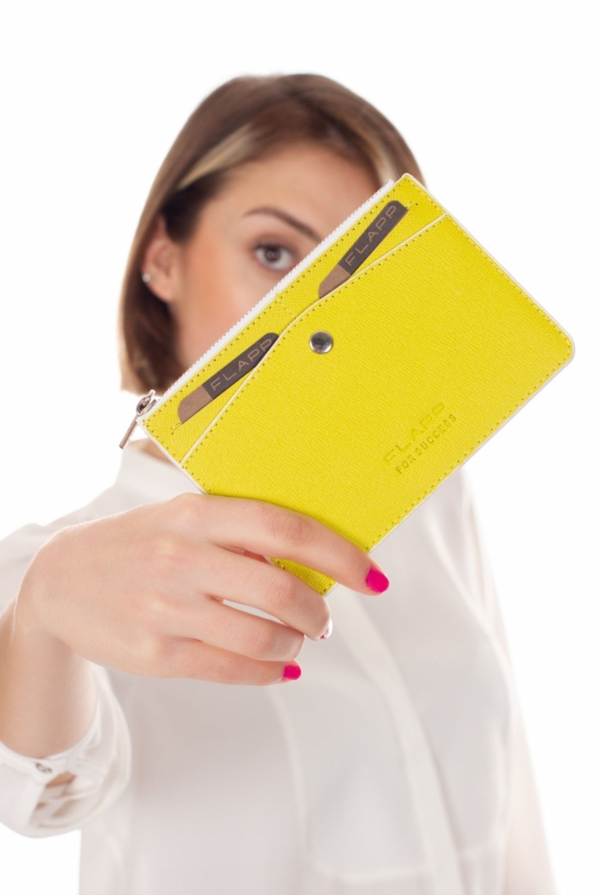 Flapp Deri Desenli Sarı Rfıd Korumalı Engelleyici Fermuarlı Bozukpara Gözlü Çanta Cüzdan
