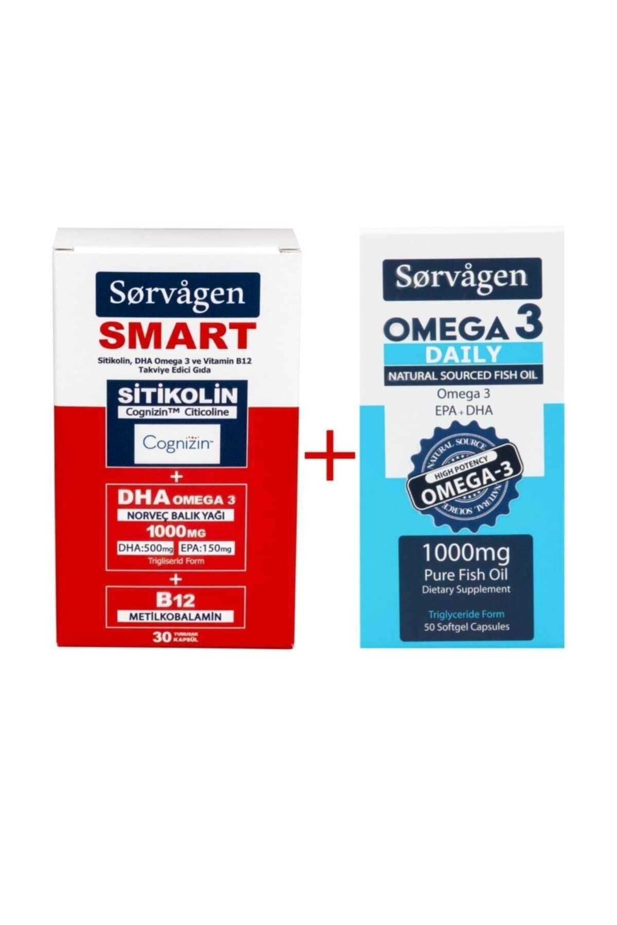 Sorvagen Smart Sitikolin Dha Omega 3, B12 30 Kapsül Ve Omega 3 Daily Saf Balık Yağı, 50 Kapsül, 1000 Mg
