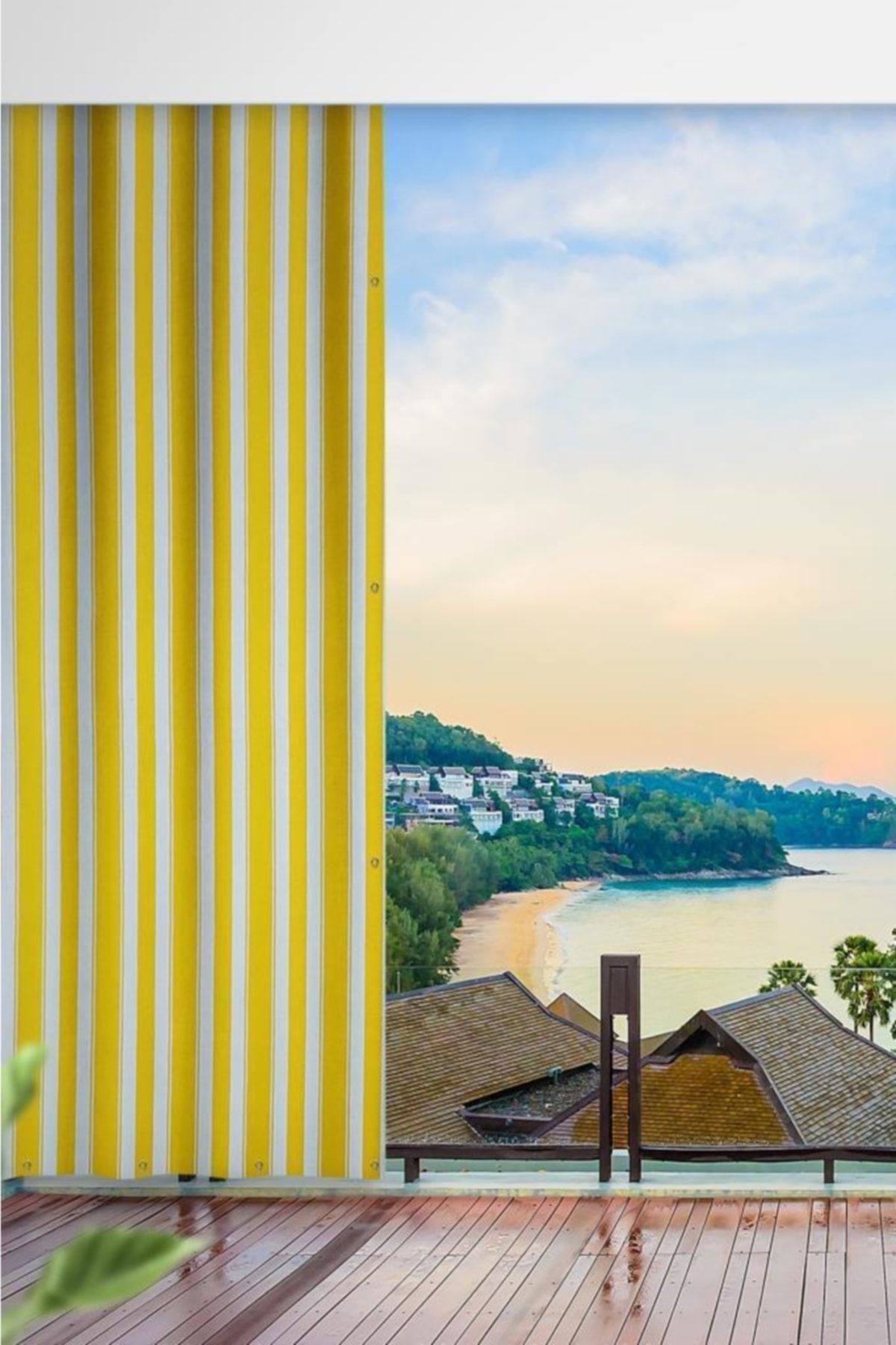ALTINPAMUK Her Ölçüde Enxboy Seçenekli Kuşgözlü Balkon Perdesi Balkon Brandası Sarı Beyaz