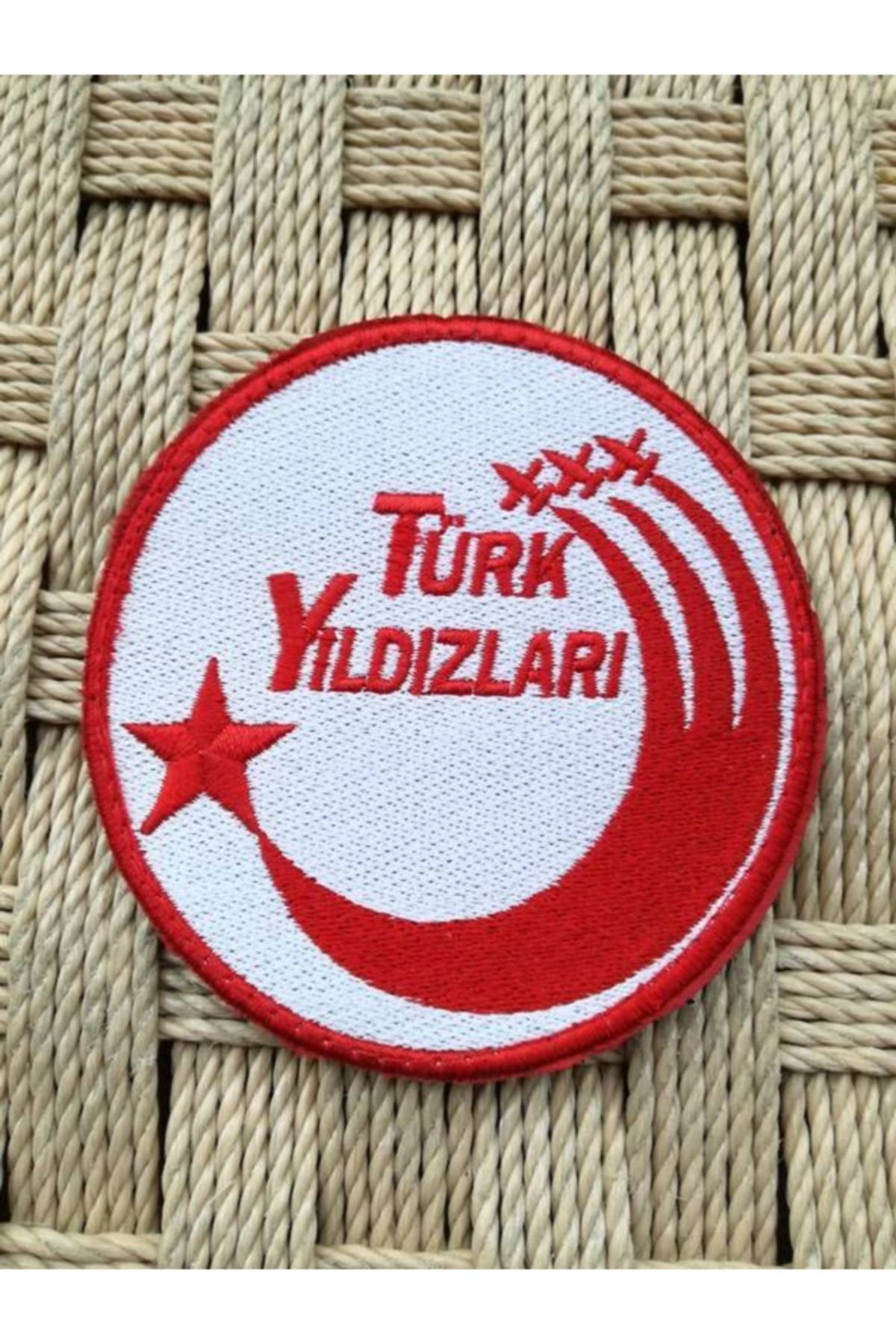 BURAK ASKERİ MALZEME Beyaz Zemin Kırmızı Nakış Işlemeli Türk Yıldızları Patch Peç Arma