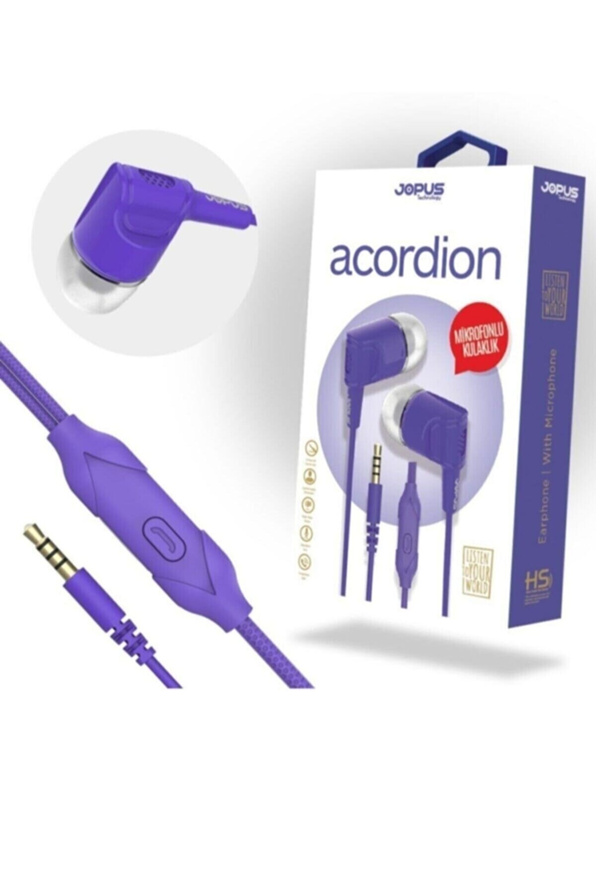 Accordion Mikrofonlu Kulak Içi Kulaklık Tuşlu Silikonlu Mor 3.5mm Universal Jak Giriş Jok52 Yeni_0