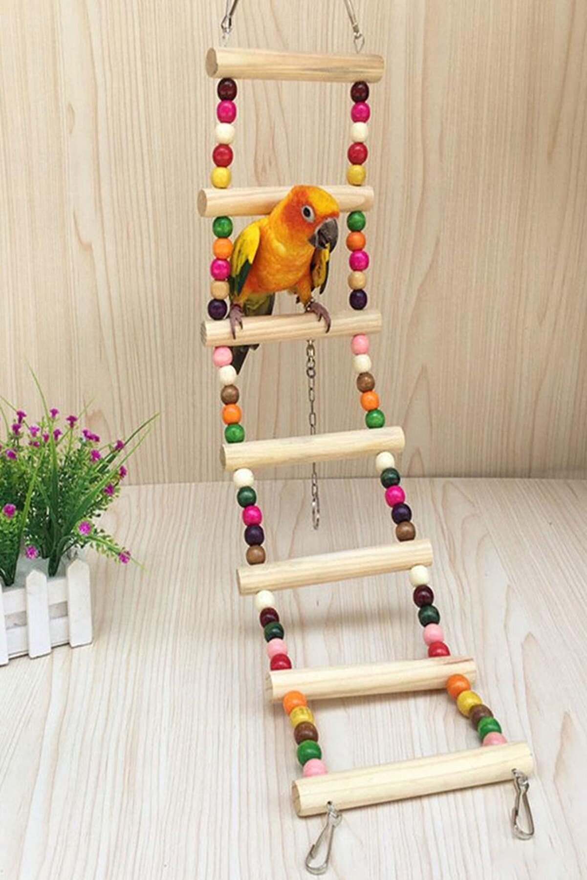 PAMEPAW Muhabbet Kuşu Için Çok Renkli Ahşap Salıncak Köprüsü Merdiven