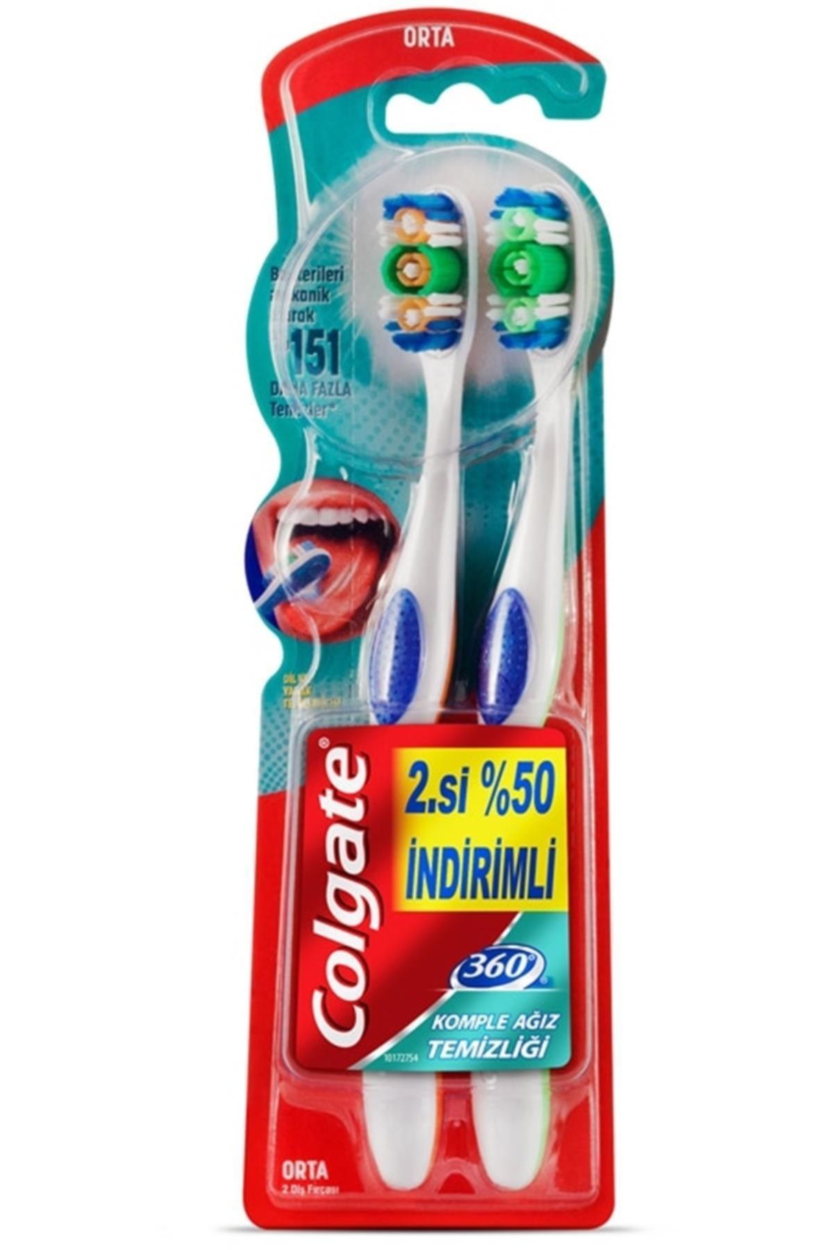 Colgate Marka: 360 Komple Ağız Temizliği Orta Diş Fırçası 1+1 Kategori: Makyaj Fırçası