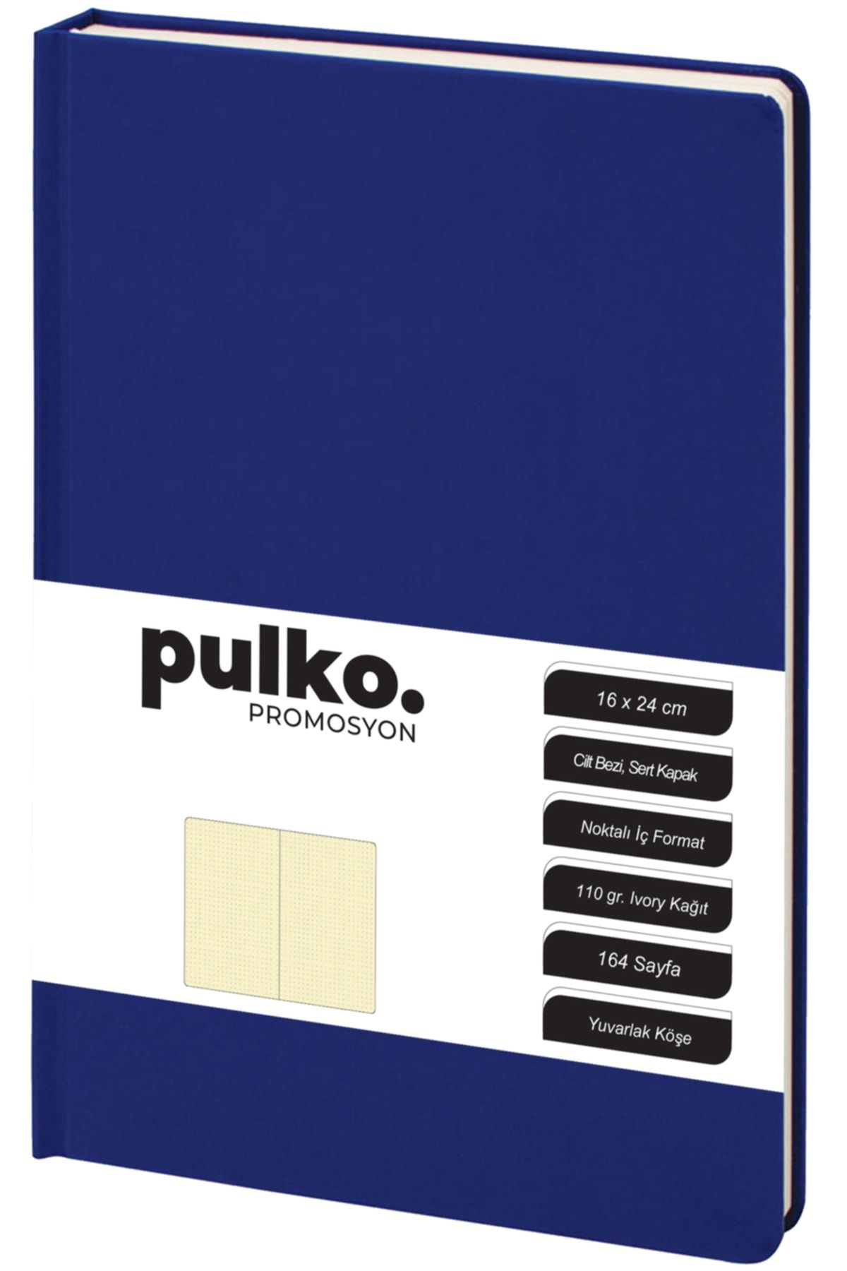 PULKO Promosyon Not Defteri, 110gr Kağıt, (16x24cm), Cilt Bezi, 164 Sayfa, Noktalı, 043, Mavi