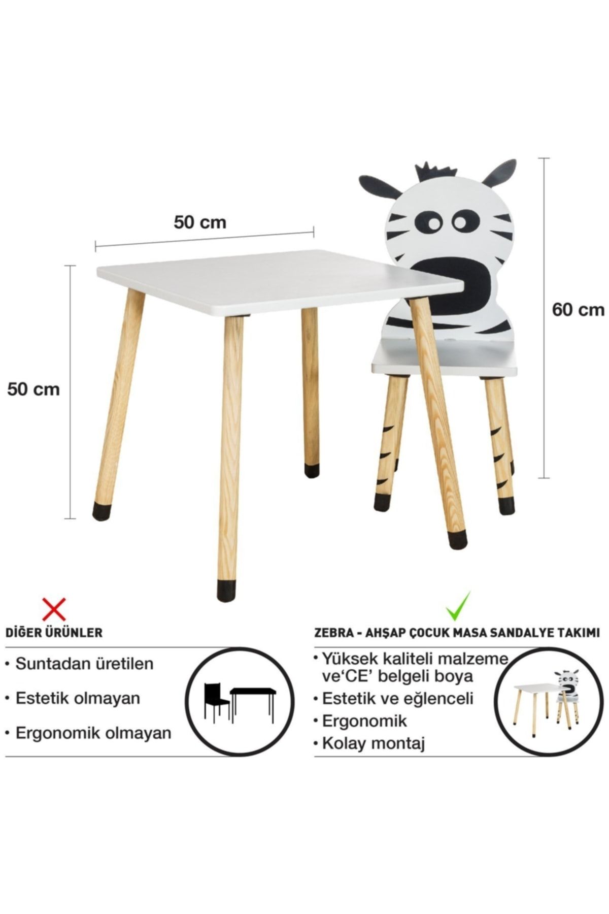 Ahşap Çocuk Oyun Ve Aktivite Masa Sandalye Takımı - Zebra_4