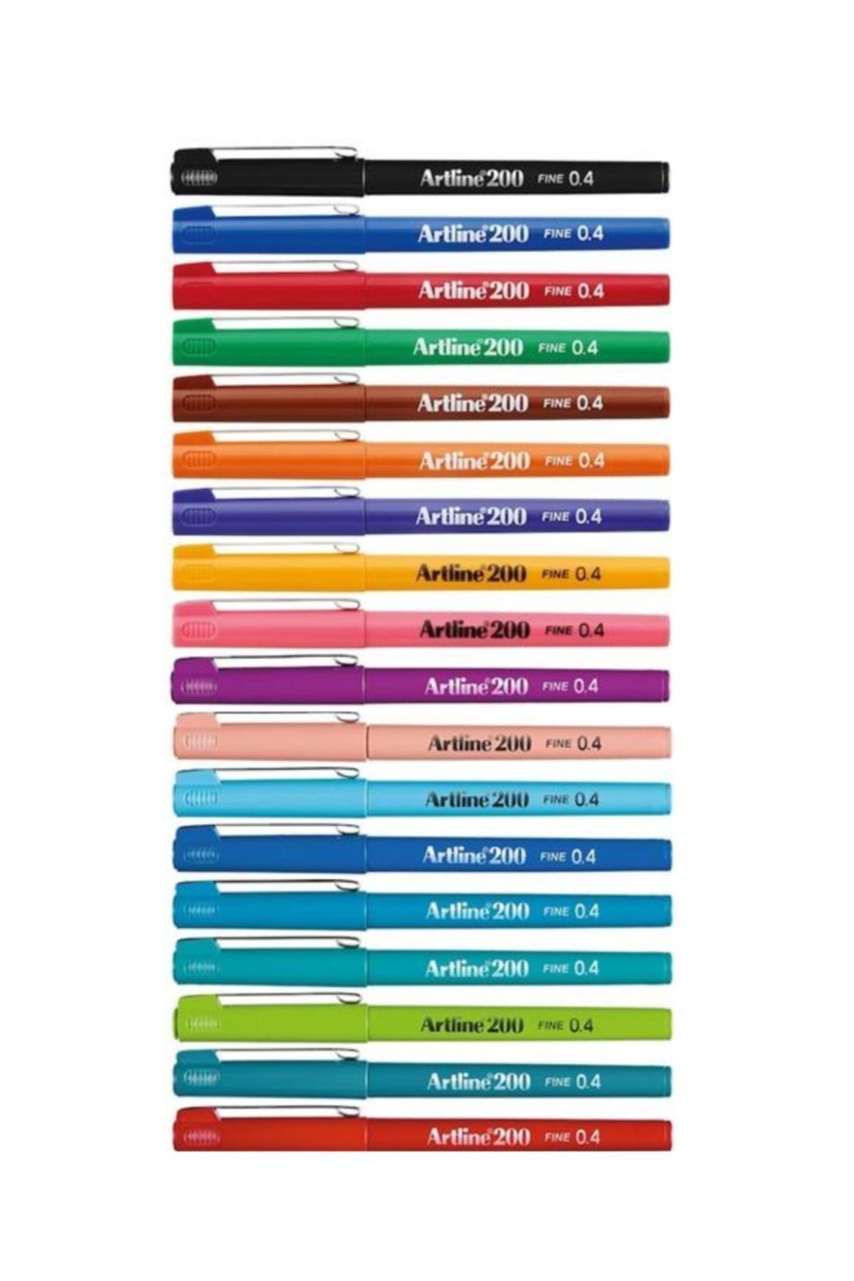 artline 200 Fineliner 0.4 Mm Ince Uçlu Yazı Ve Çizim Kalemi 18 Renk (18 Adet Kalem)