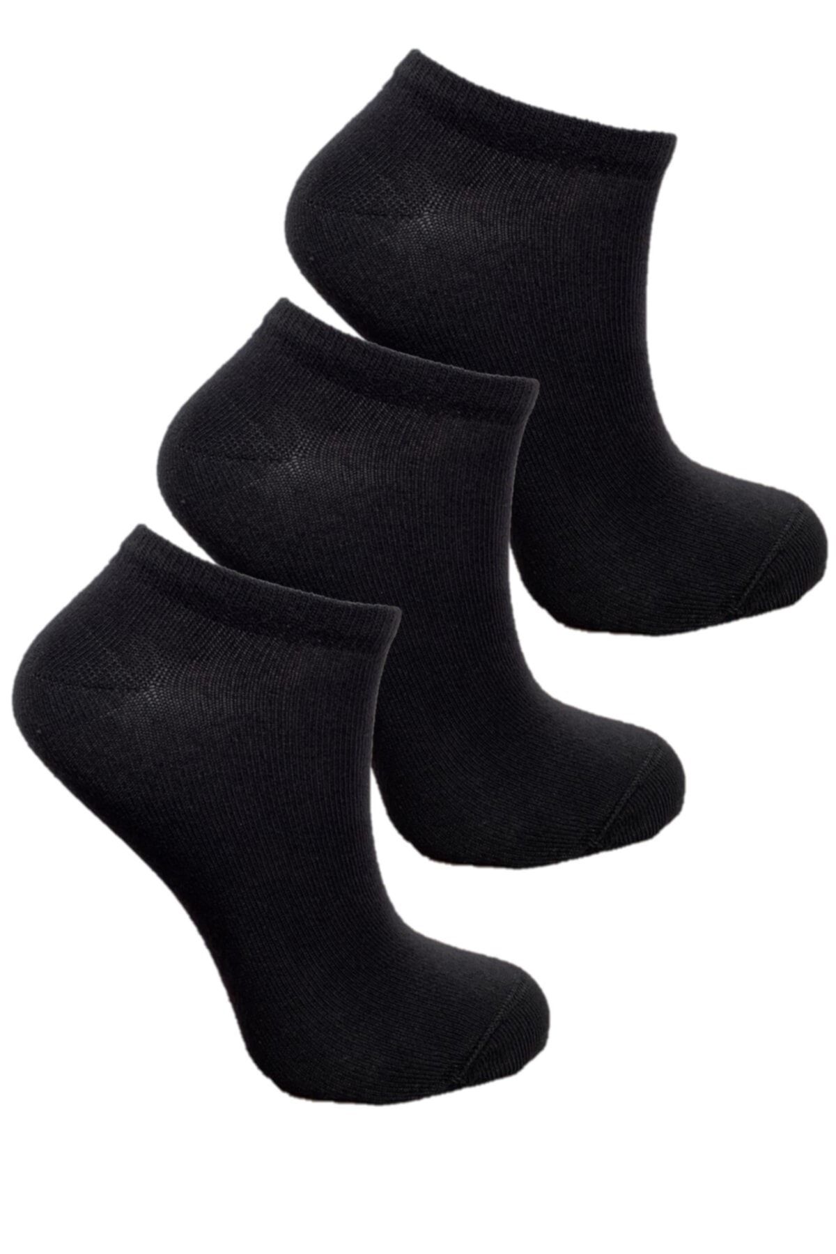 Doğanay 3'lü Çocuk Patik Çorap Siyah Renk Dikişsiz