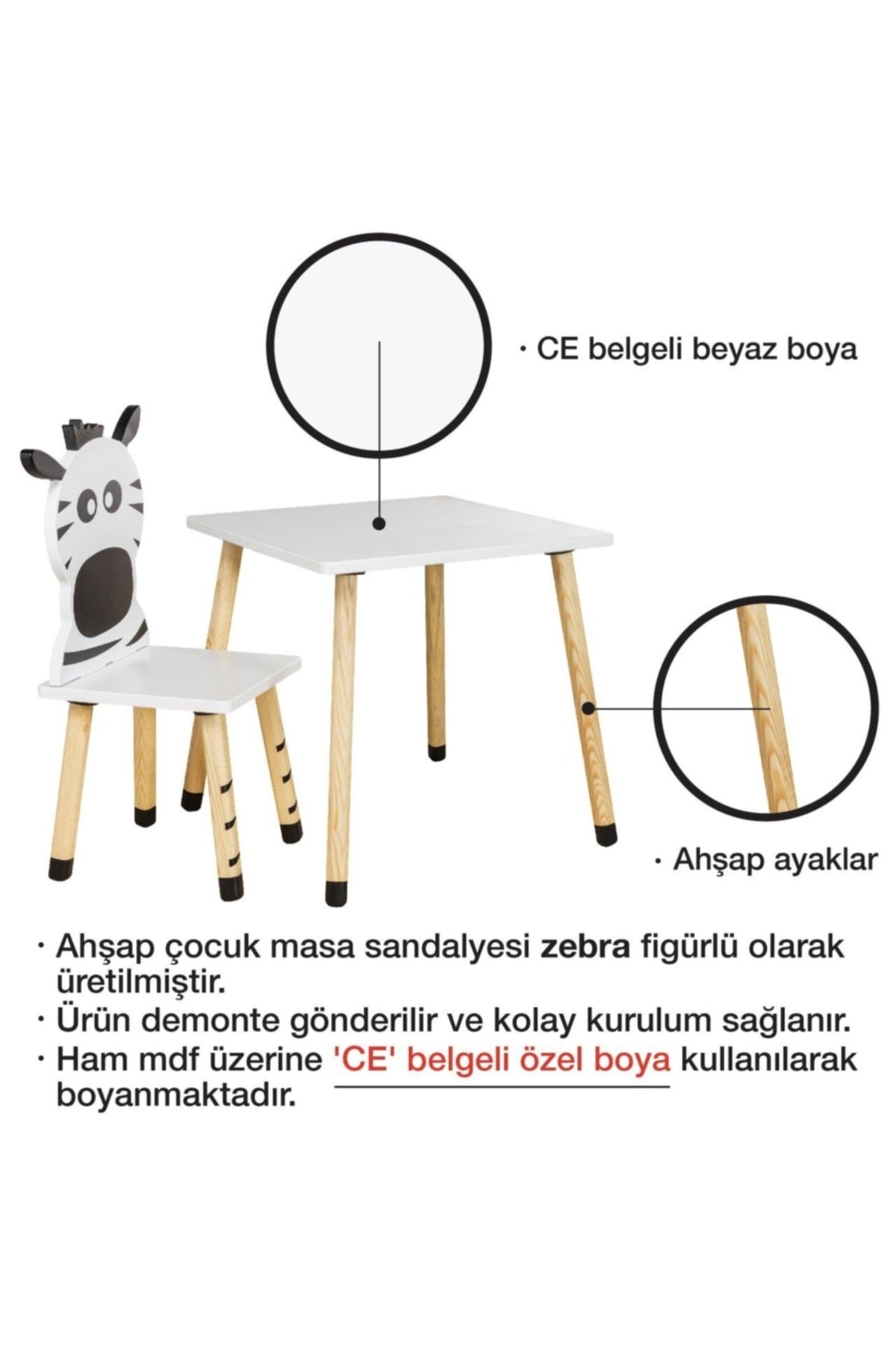 Ahşap Çocuk Oyun Ve Aktivite Masa Sandalye Takımı - Zebra_3