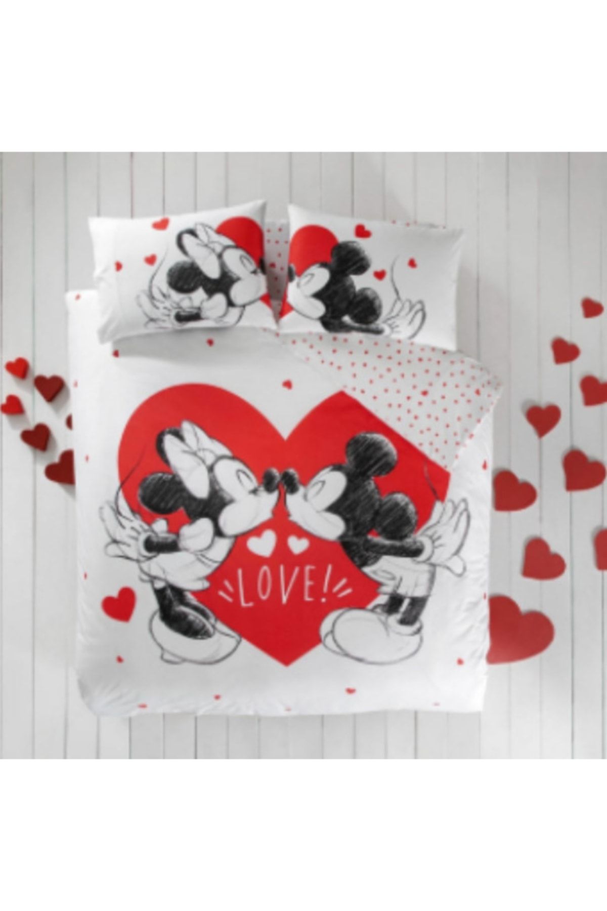 Taç Lisanslı Disney Minnie&mickey Heart %100 Pamuk Çift Kişilik Nevresim Takımı