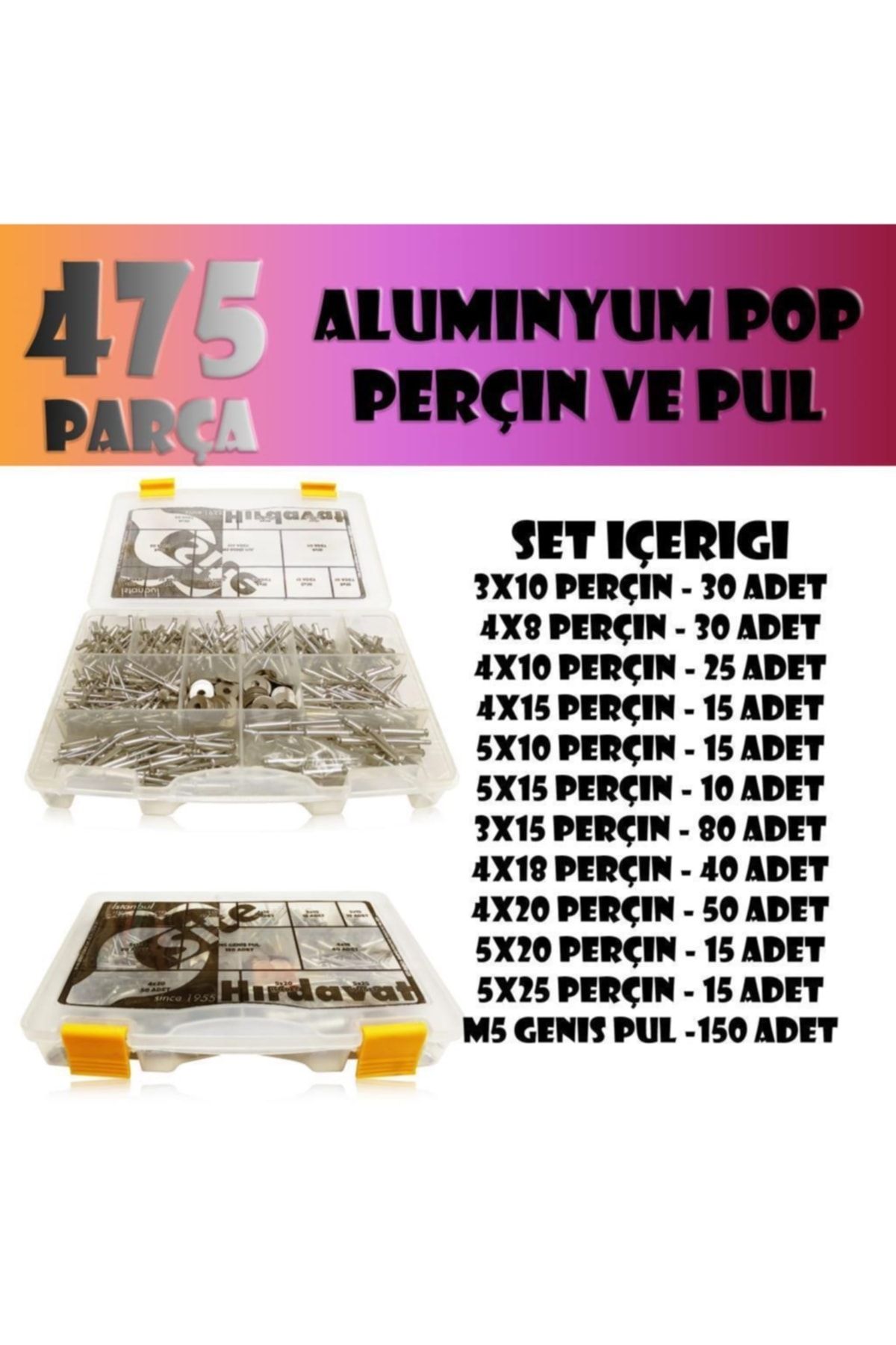 Site Hırdavat 475 Parça Aluminyum Pop Perçin Seti