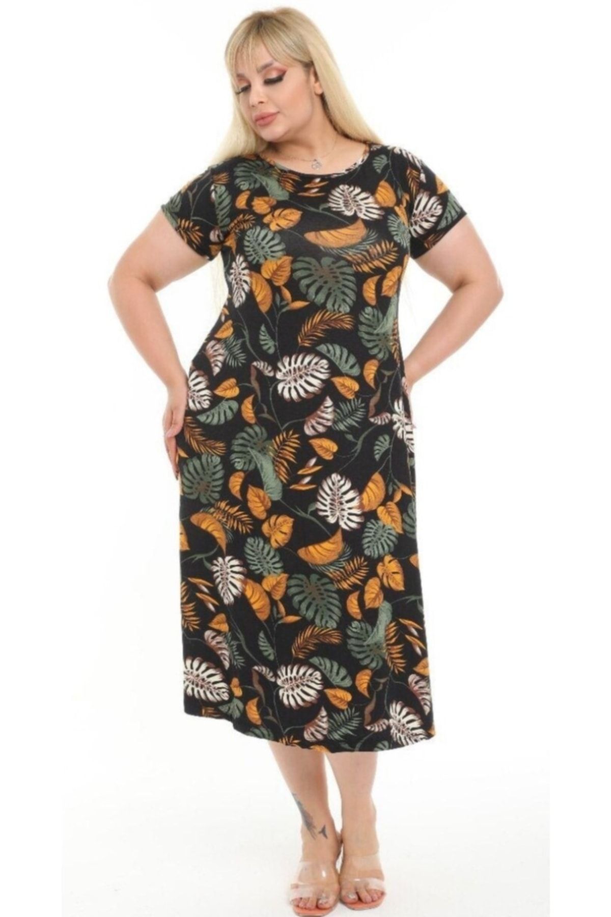MİSLİNA BUTİK Kadın Yaprak Detaylı Yazlık Kısa Elbise