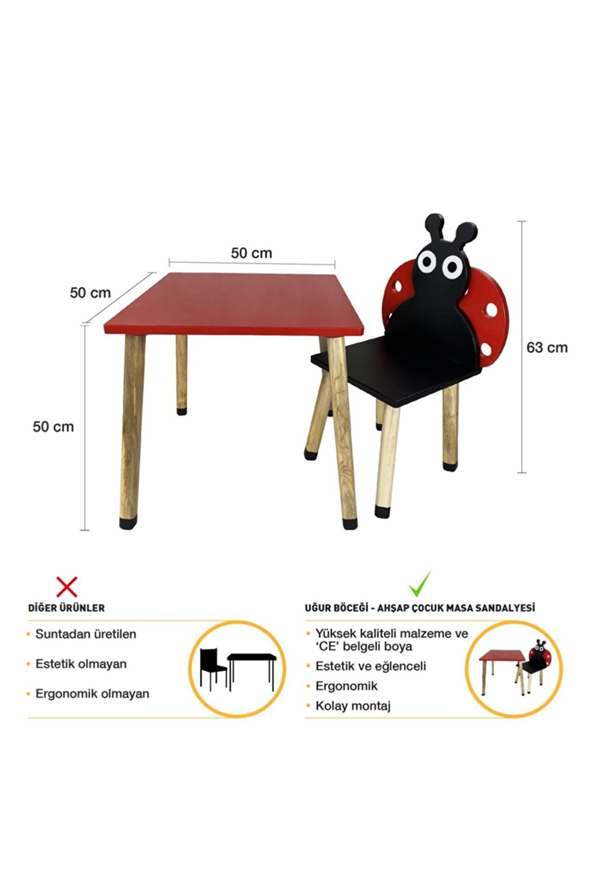 Ahşap Çocuk Oyun ve Aktivite Masa Sandalye Takımı  Uğur Böceği_5
