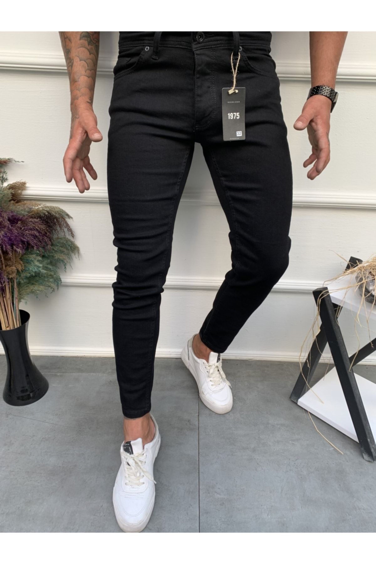 ENERJİN Erkek Jeans Skinny Fit Likralı Düz Siyah