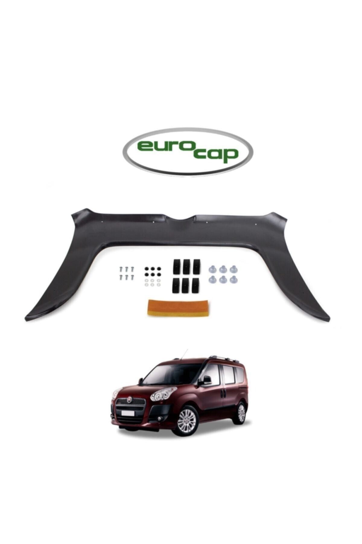 EUROCAP Fiat Doblo Ön Kaput Koruma Rüzgarlığı 3mm Akrilik (ABS) Parlak Siyah Deflektör 2010-2015
