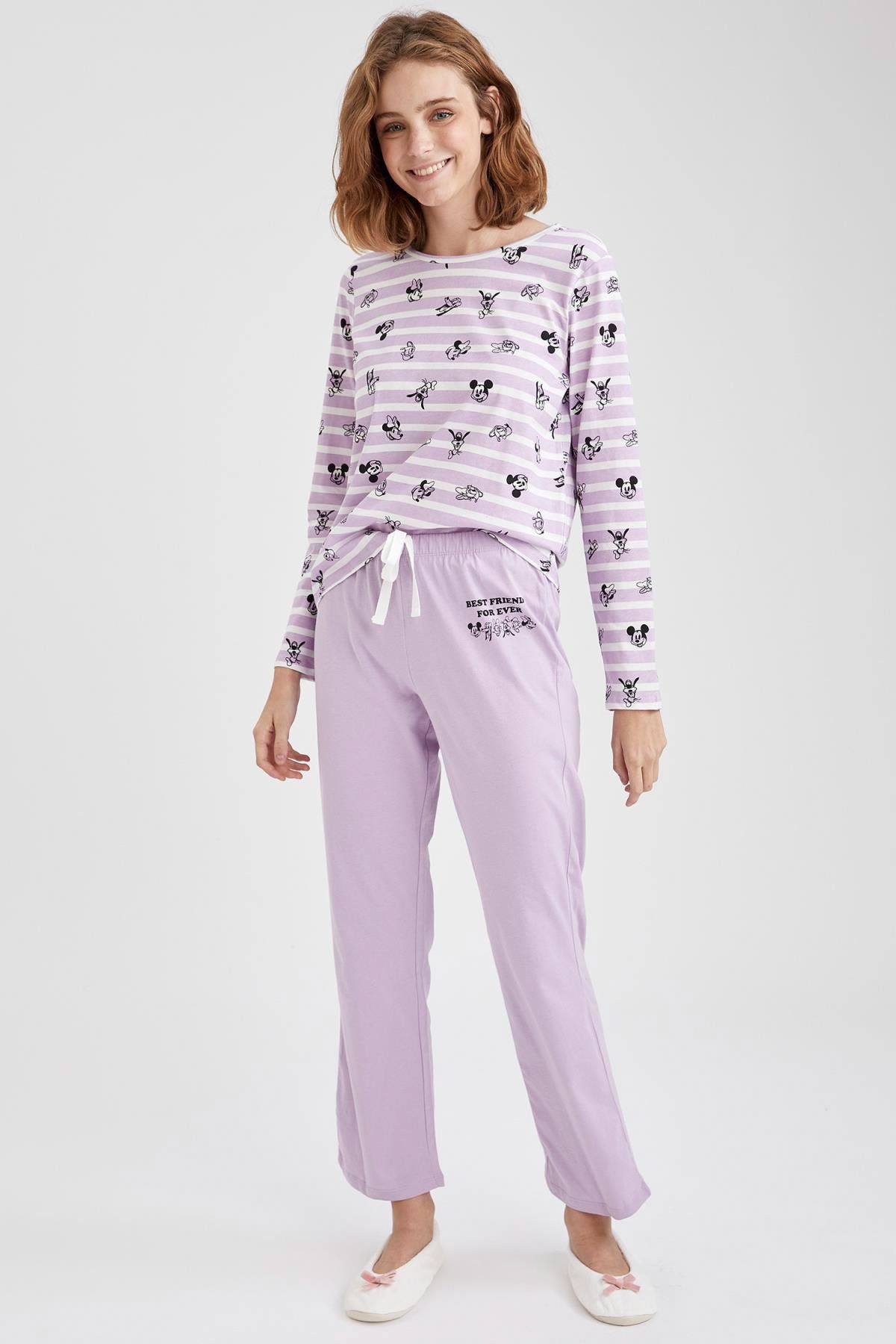 Defacto Kadın Mor Mickey Mouse Lisanslı Pijama Takımı S9927AZ20WN