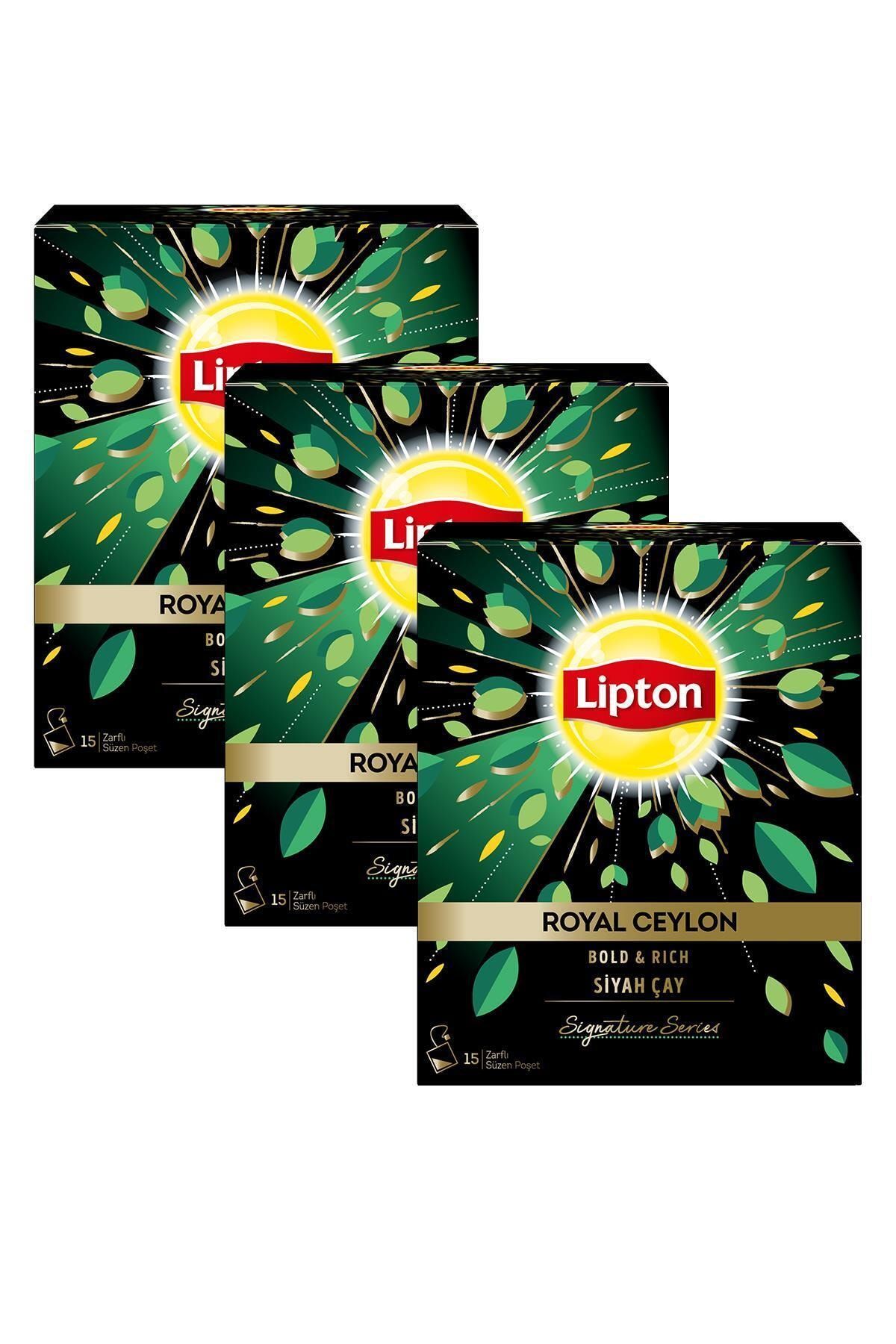 Lipton Signature Royal Ceylon Bardak Poşet Çay 15'li X 3 Adet + 250ml French Press Hediyeli