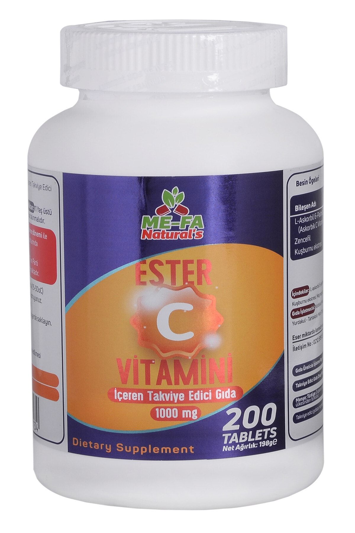 Mefa Naturals Ester C Vitamini Kuşburnu Zencefil 1000 Mg 200 Tablet
