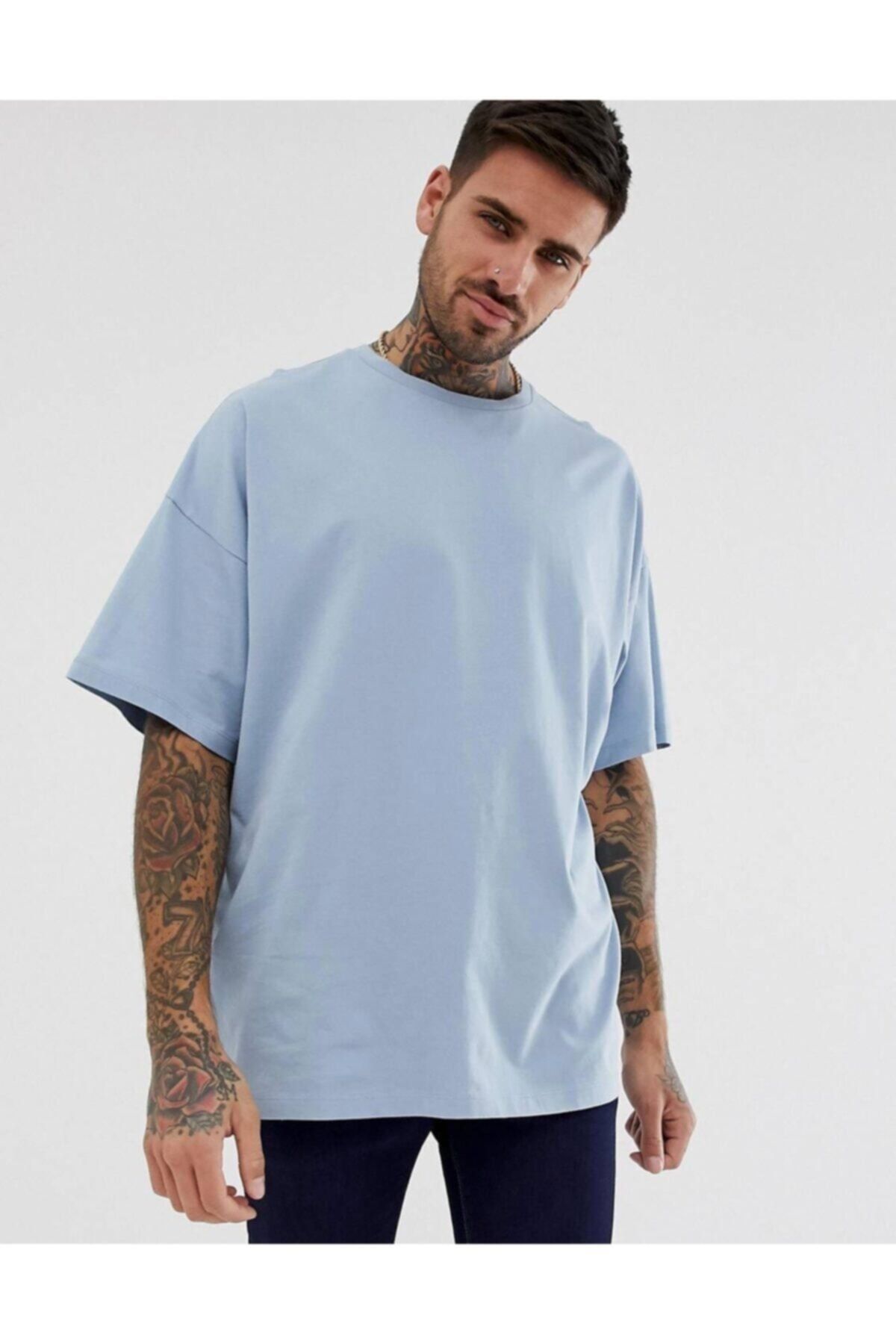 LEYEL Moda Unisex Oversize Bebek Mavisi Geniş Kalıp Tshirt