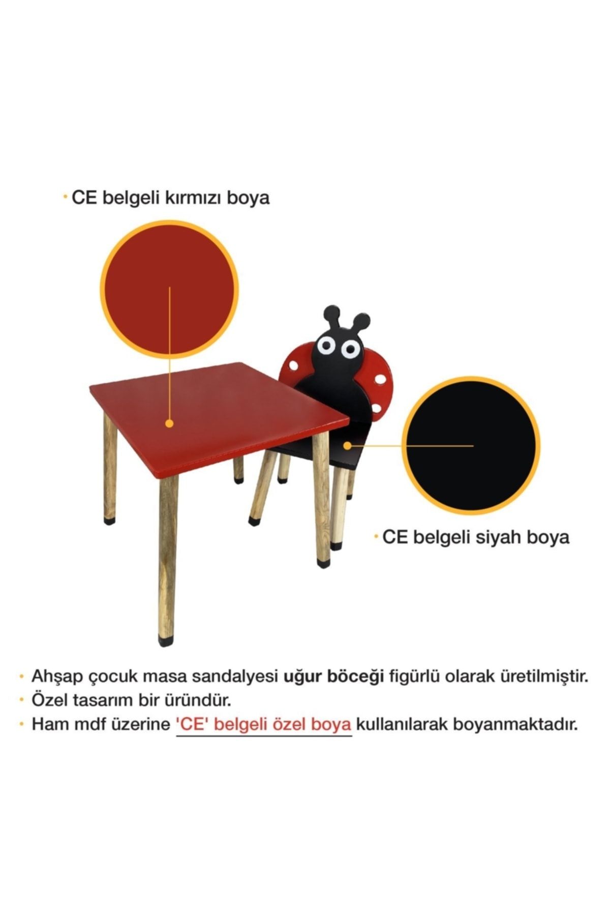 Ahşap Çocuk Oyun ve Aktivite Masa Sandalye Takımı  Uğur Böceği_4