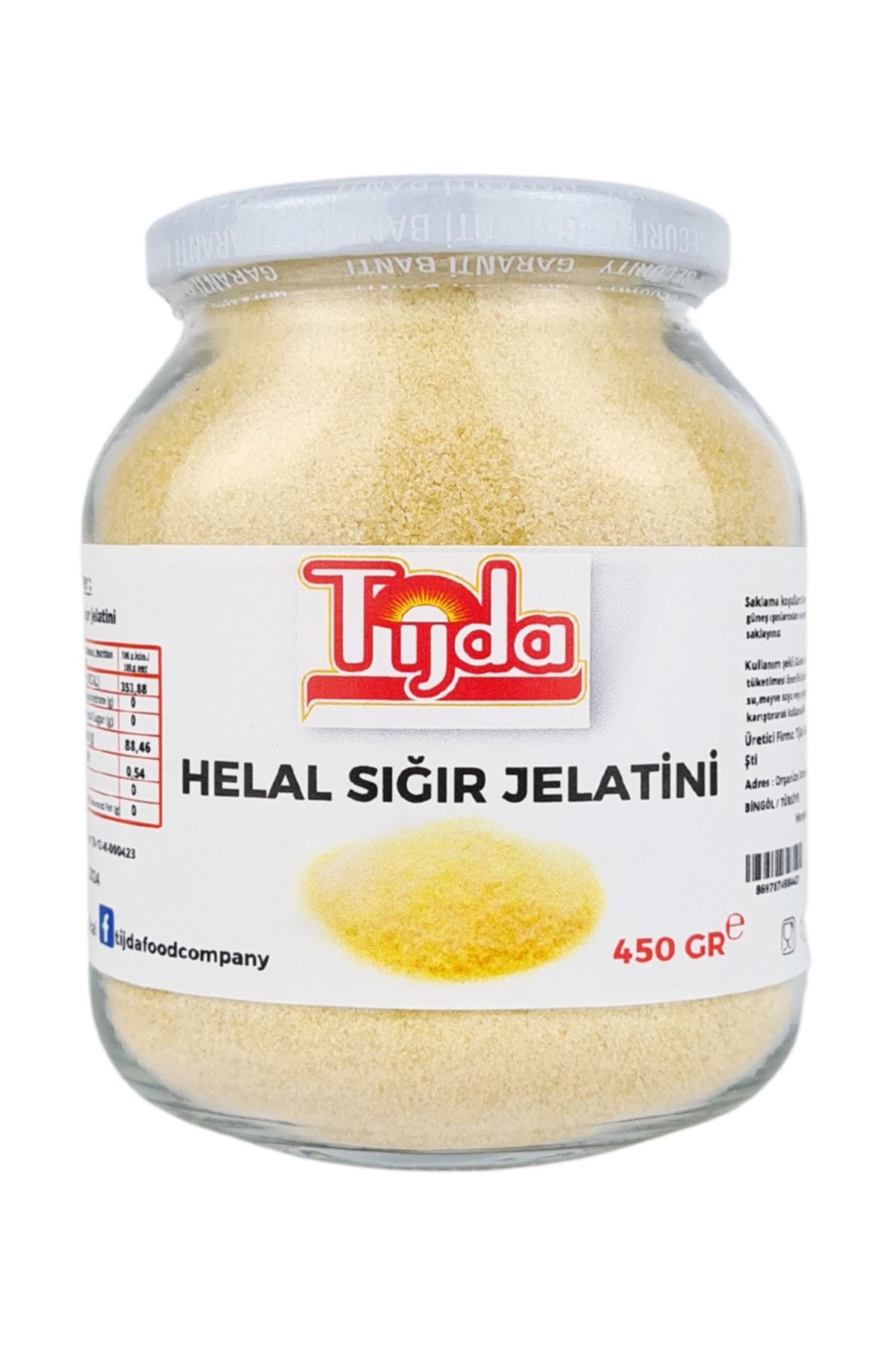 TİJDA Sığır Jelatini 450 gr (%100 SAF, TOZ JELATİN) Helal Sertifikalı
