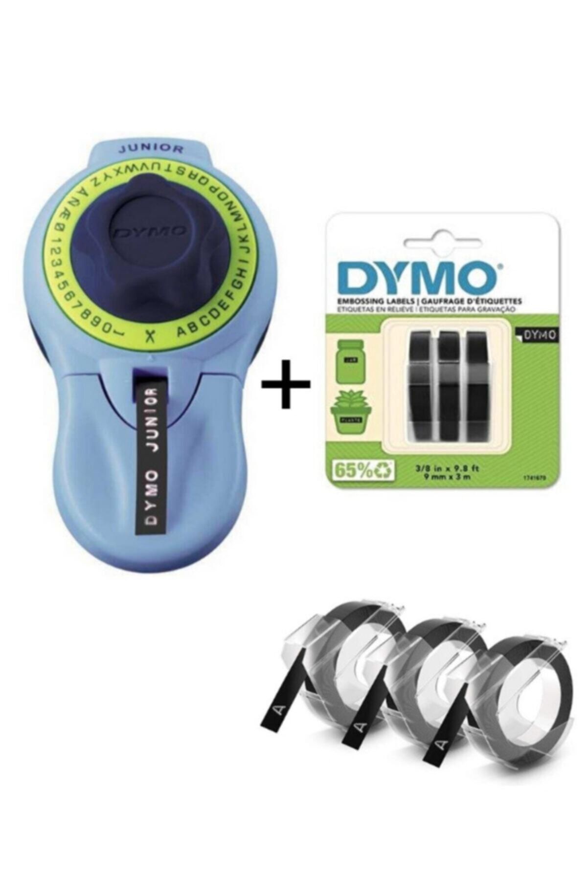 Dymo Junior Etiket Makinesi 3'lü Blisterli Siyah Yedek Şerit 9 mmx3 m