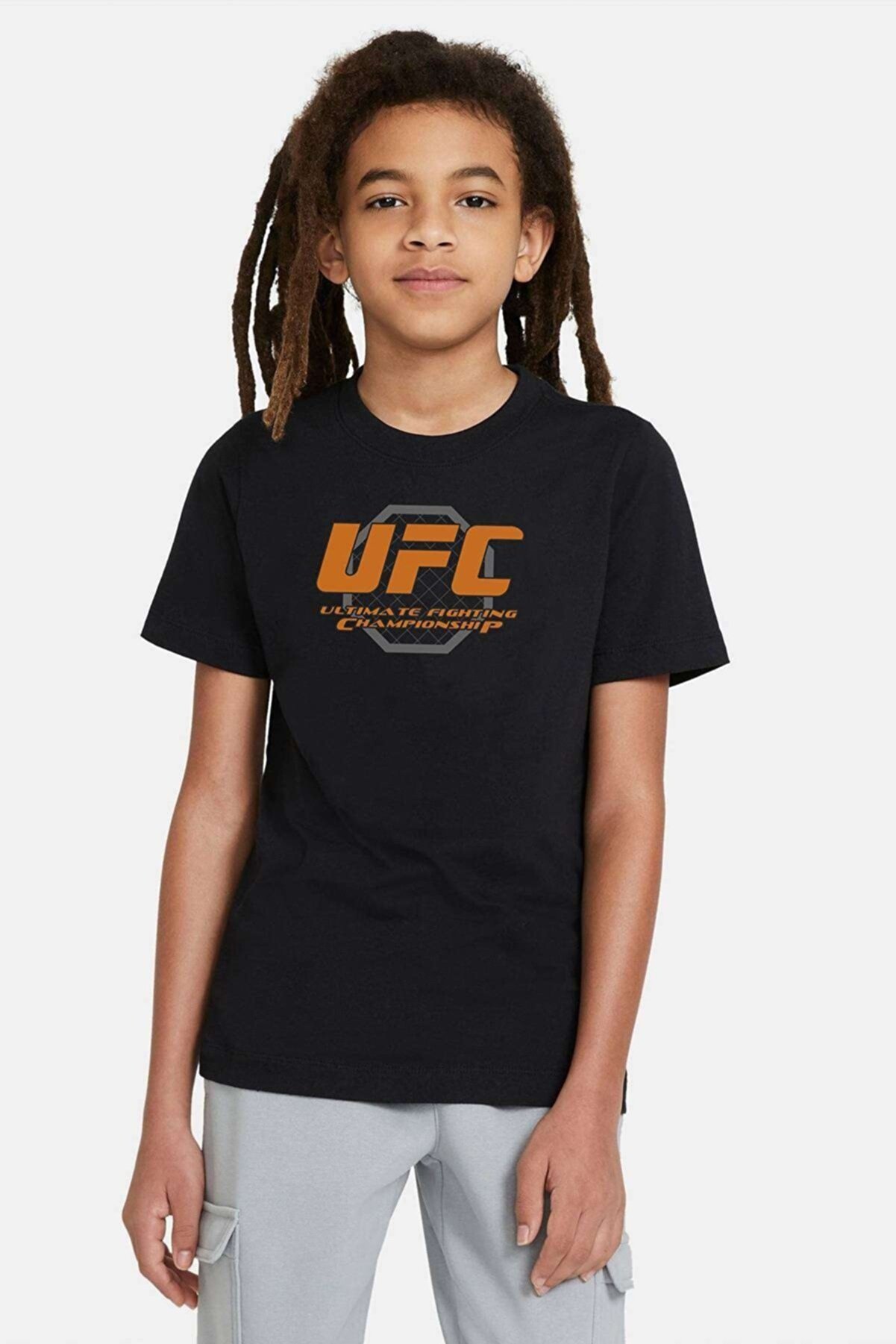 QIVI Ufc Ultimate Fighting Championship Baskılı Unisex Çocuk Siyah Tshirt