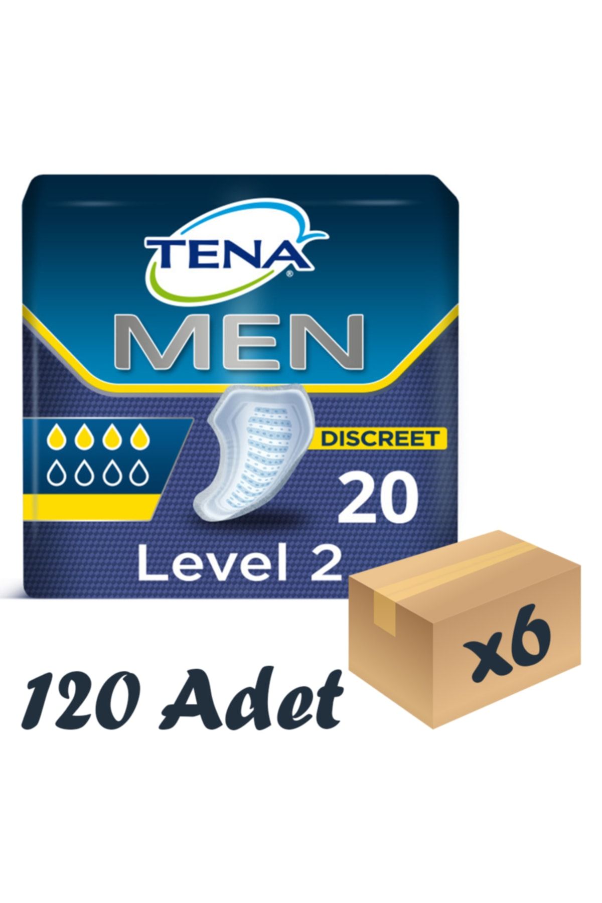 Tena Men Level-2, Erkek Mesane Pedi, 4 Damla, 20'li 6 Paket 120 Adet