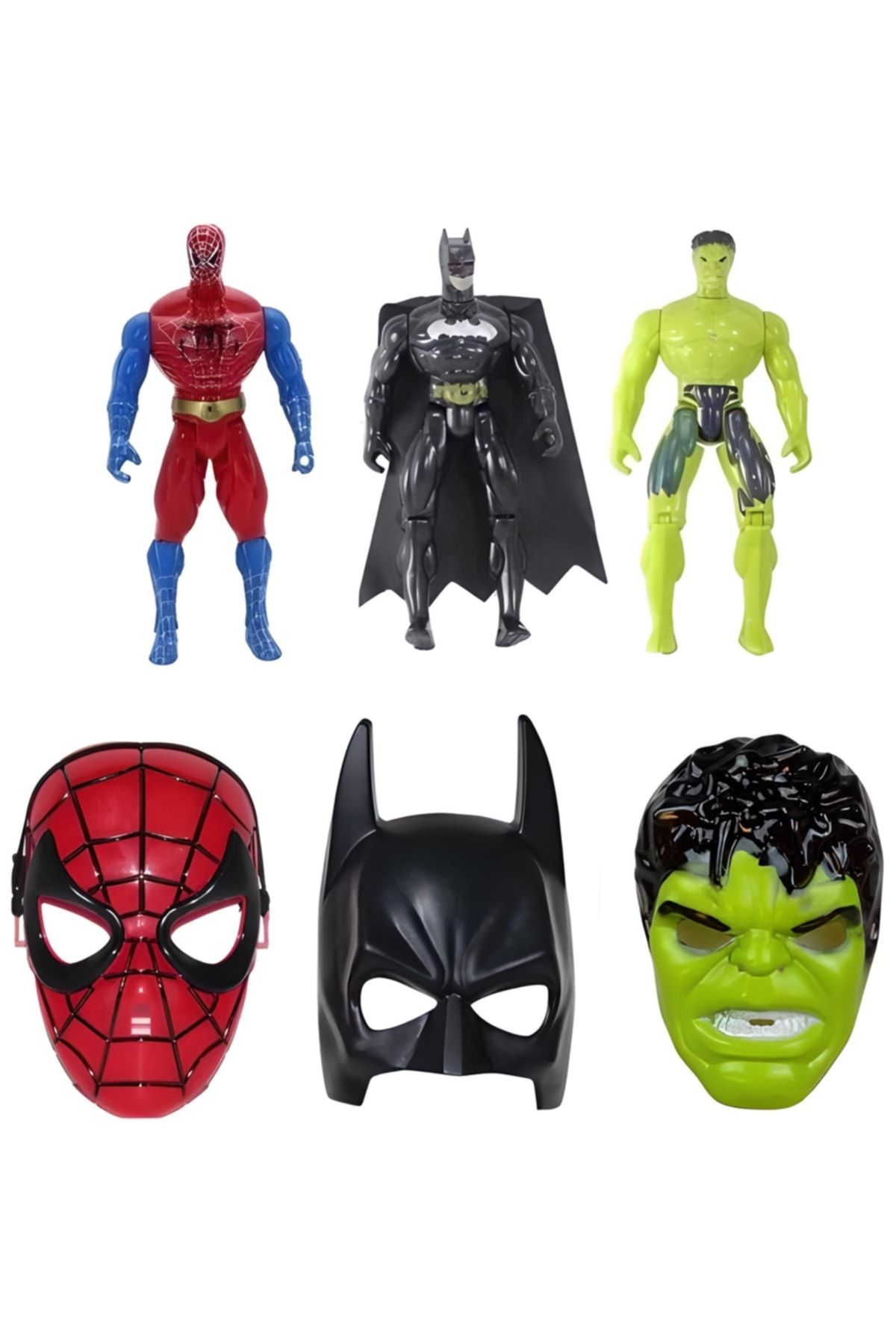 Eksen store Örümcek Adam Spiderman + Batman + Hulk Figür + Maske 6'lı Set
