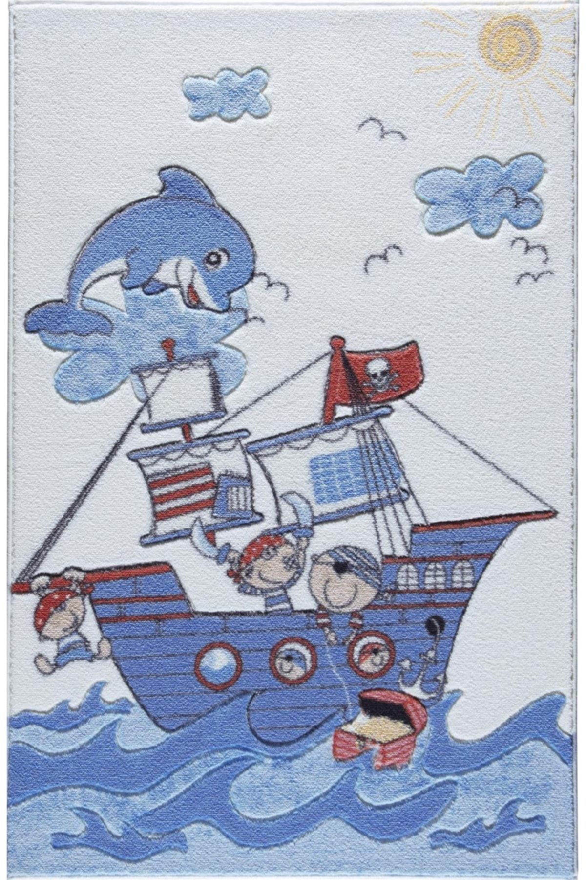 Confetti Treasure Ship 133x190 Mavi Oymalı Anaokulu Kreş Ve Bebek Halısı