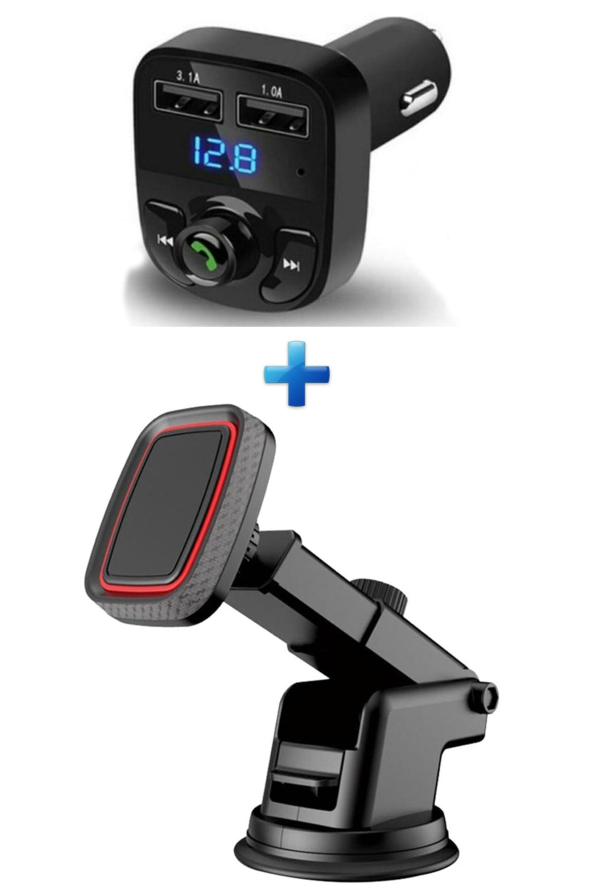 MEZİGARC Tüm Araçlara Uyumlu Universal 2li Set Mıknatıslı Akrobat Telefon Tutucu Ve Bluetooth Fm Transmitter