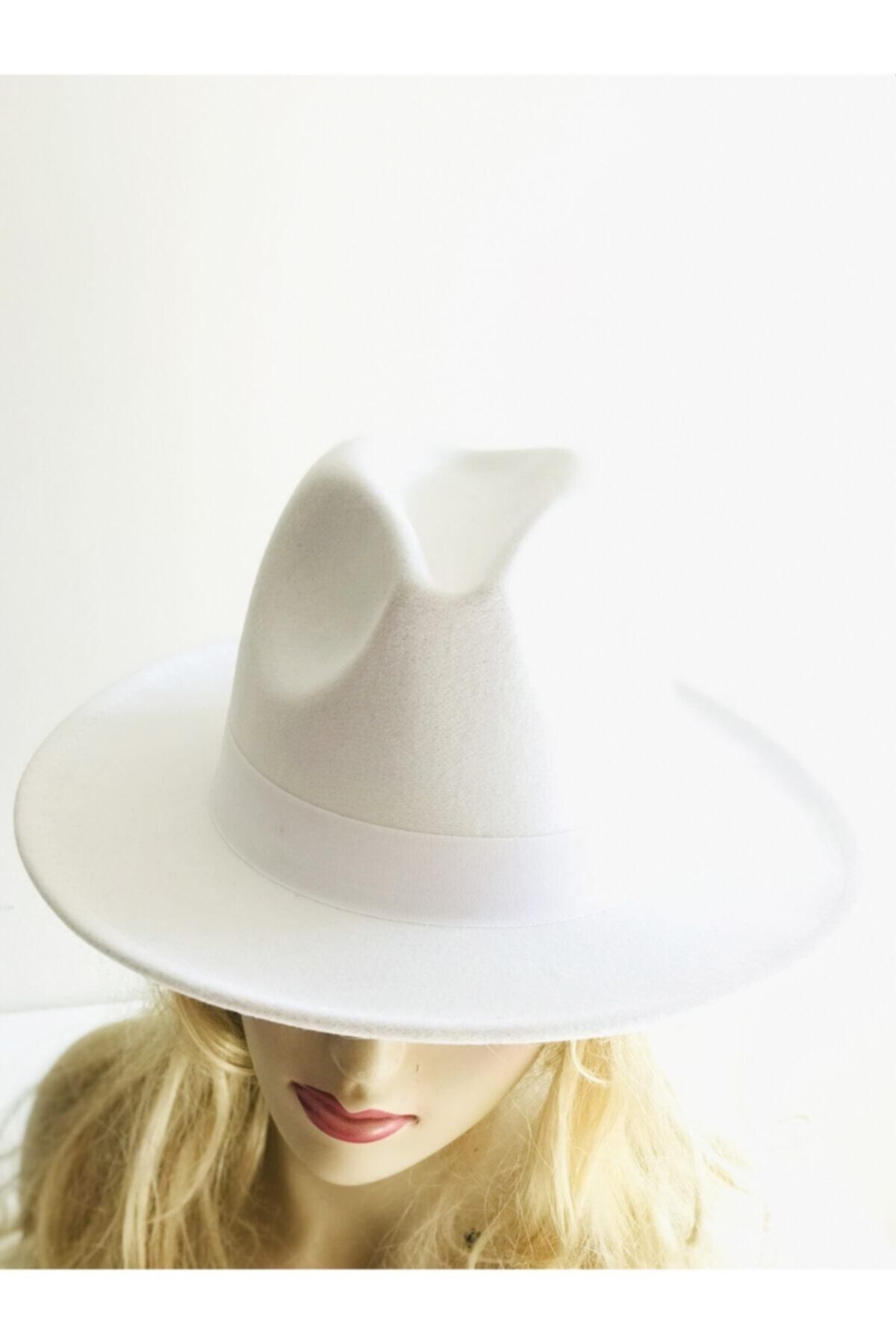 Mimosa Kadın Beyaz Kovboy Fötr Şapka