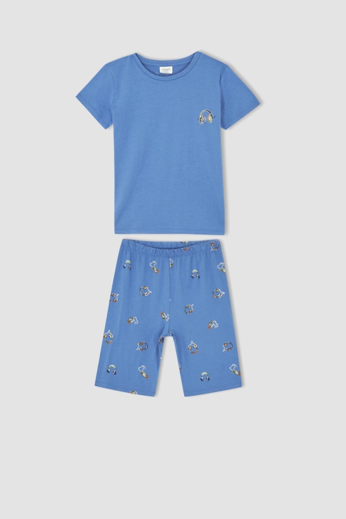 Defacto Erkek Çocuk Desenli Kısa Kollu Pamuklu Pijama Takım