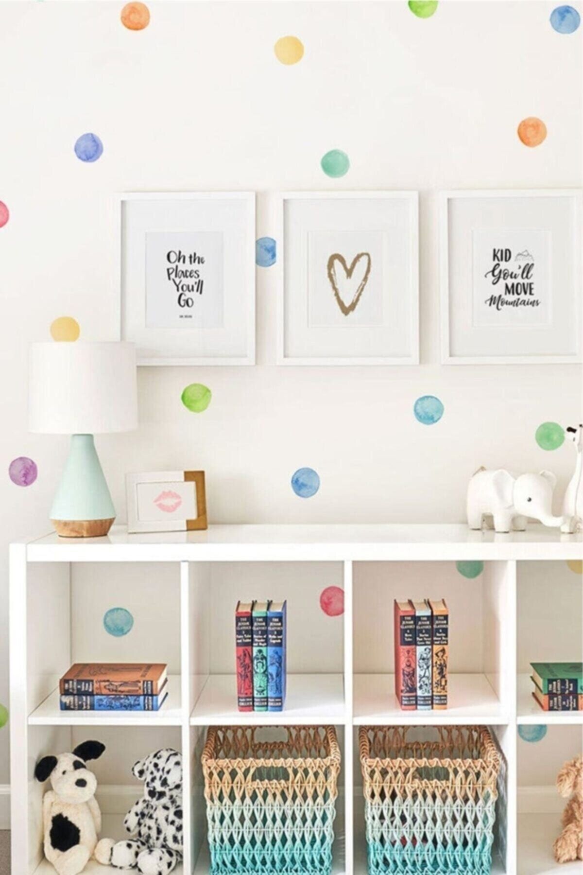 MSticker Suluboya Desenli Renkli Puantiyeler2 Çocuk Bebek Odası Duvar Sticker