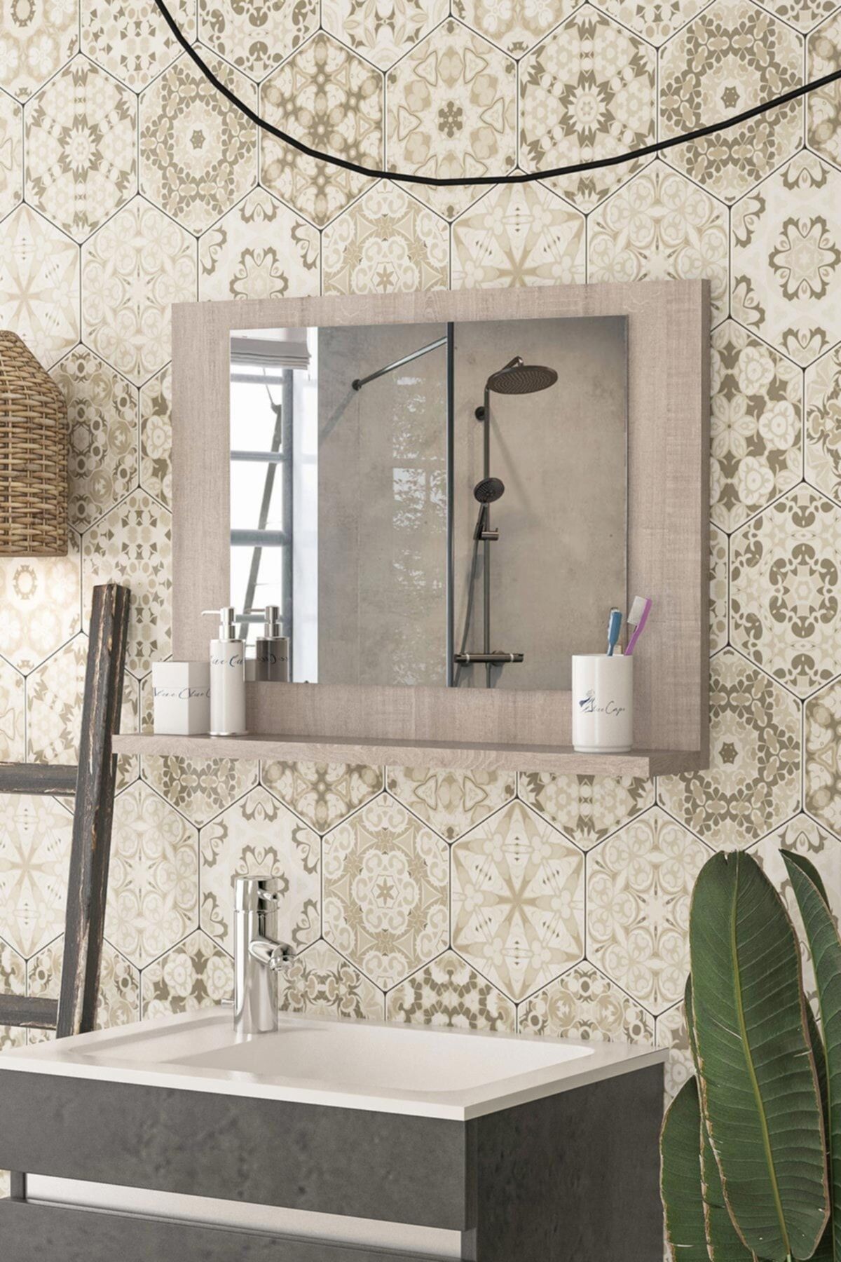 Resmo Modena 60x45cm Lizbon Raflı Ayna Dresuar Hol Koridor Duvar Salon Banyo Wc Ofis Çocuk Yatak Odası Boy