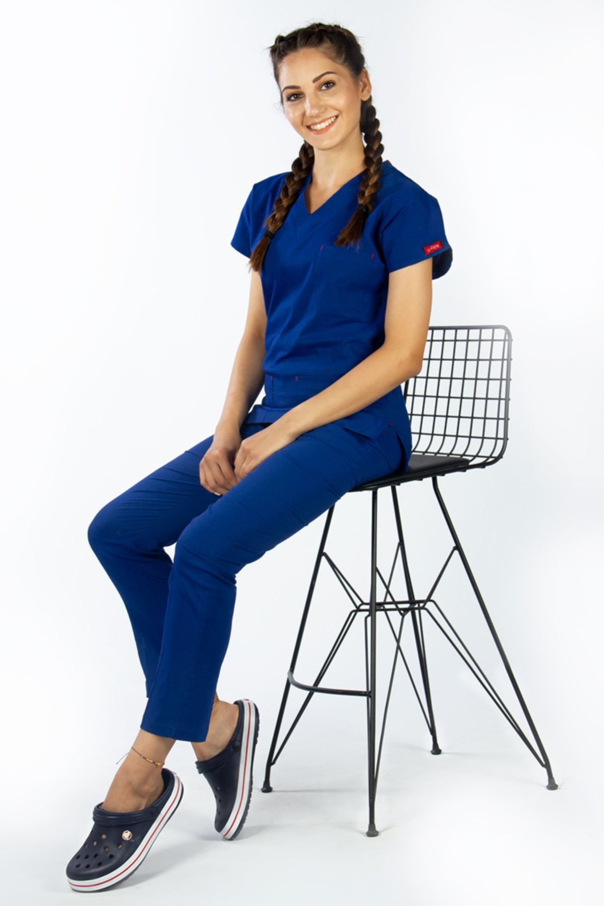 Uçak Medikal Çivit Mavi U-flex Likralı Cerrahi Takım Hemşire & Doktor Forması