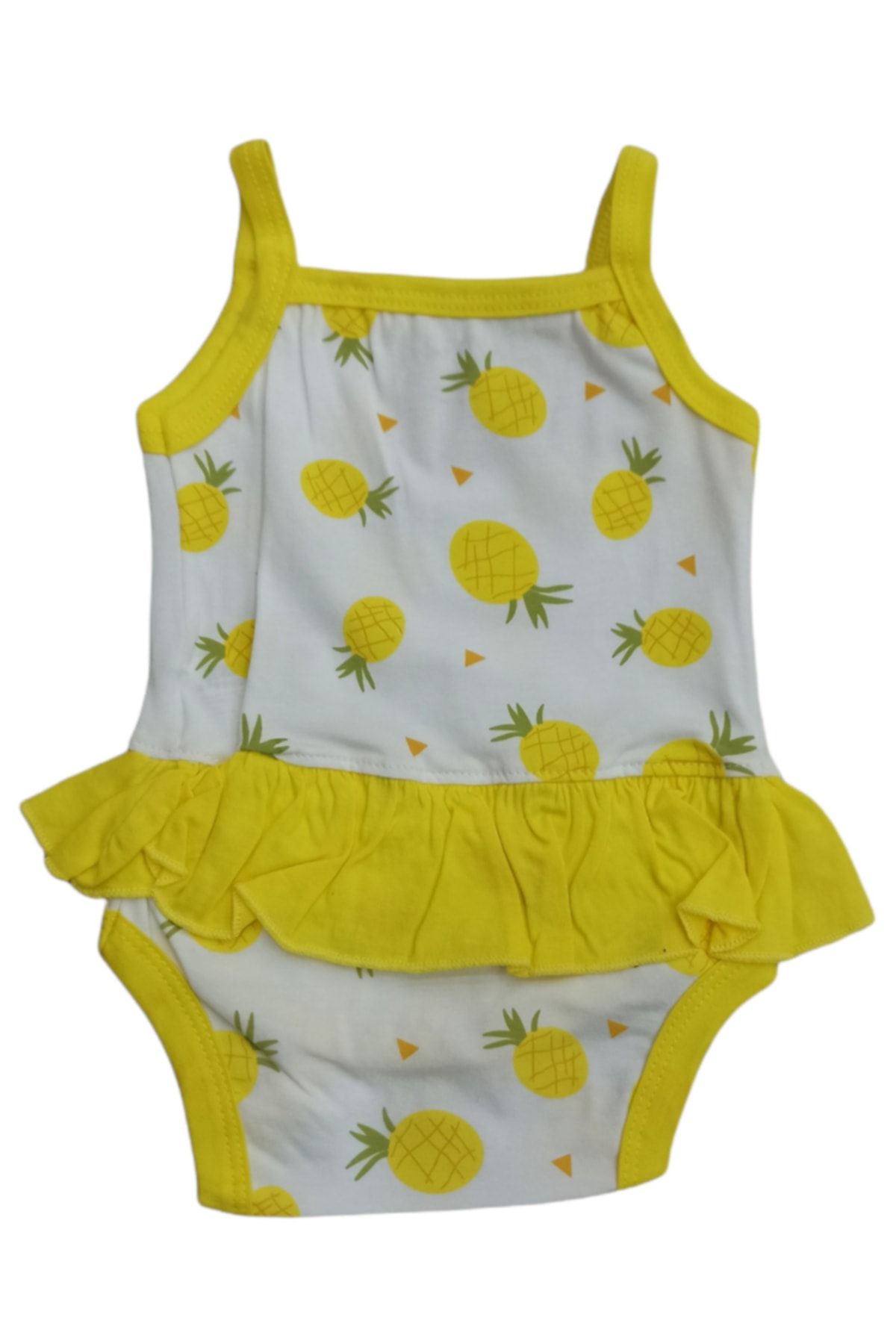 Aziz Bebe Kız Bebek Ip Askılı Ananas Desenli Badi 0-12 Ay