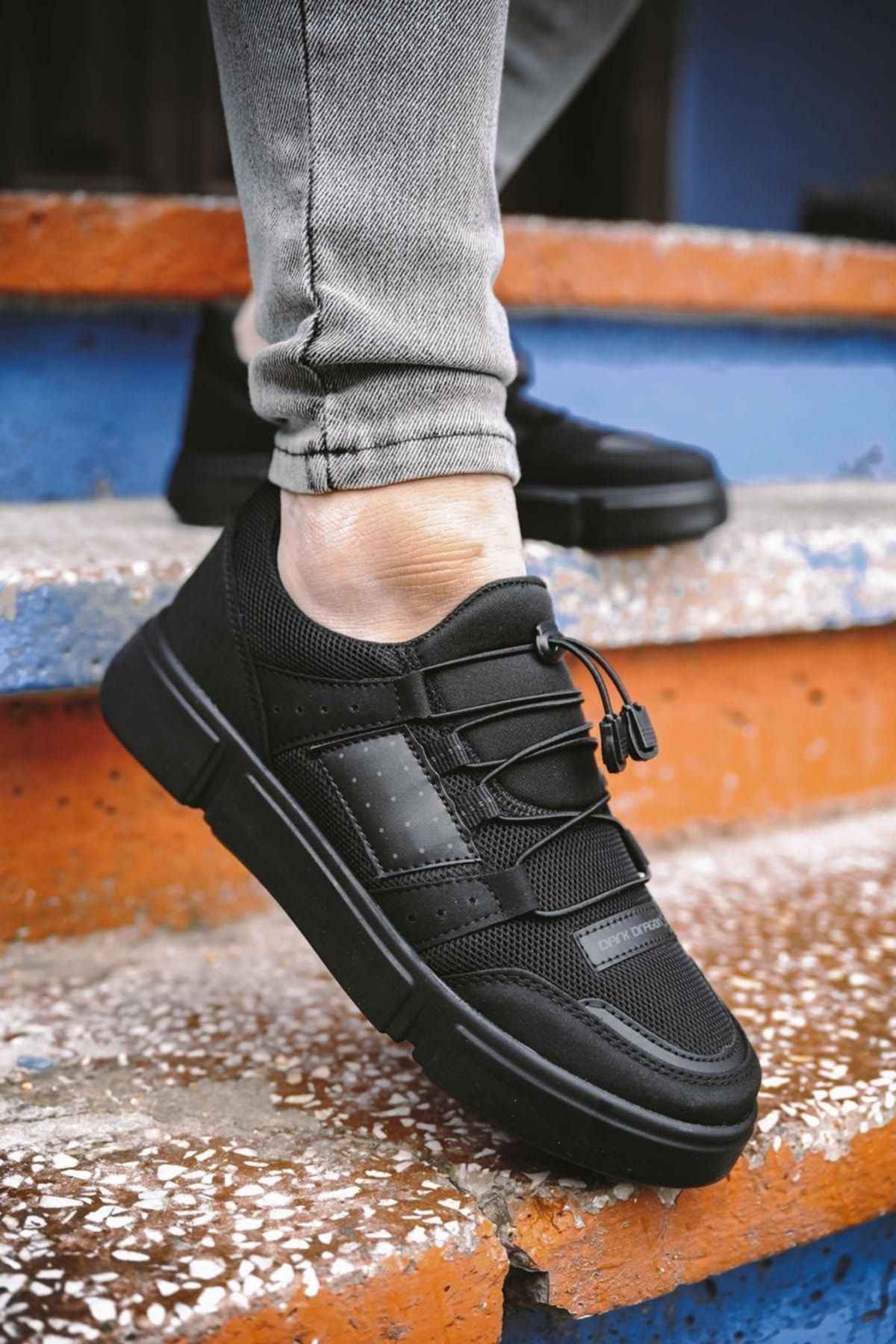 Oksit Siyah - Dirk Bağcık Detaylı Kalın Taban Erkek Sneaker