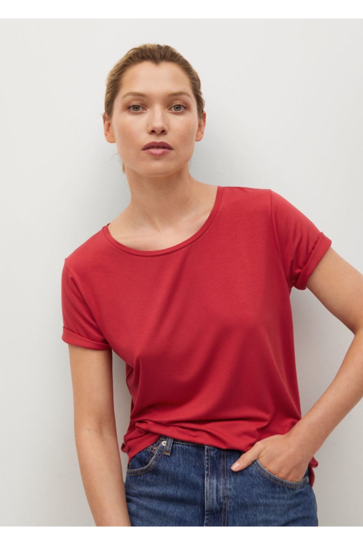MANGO Kadın Kırmızı Gündelik T-Shirt
