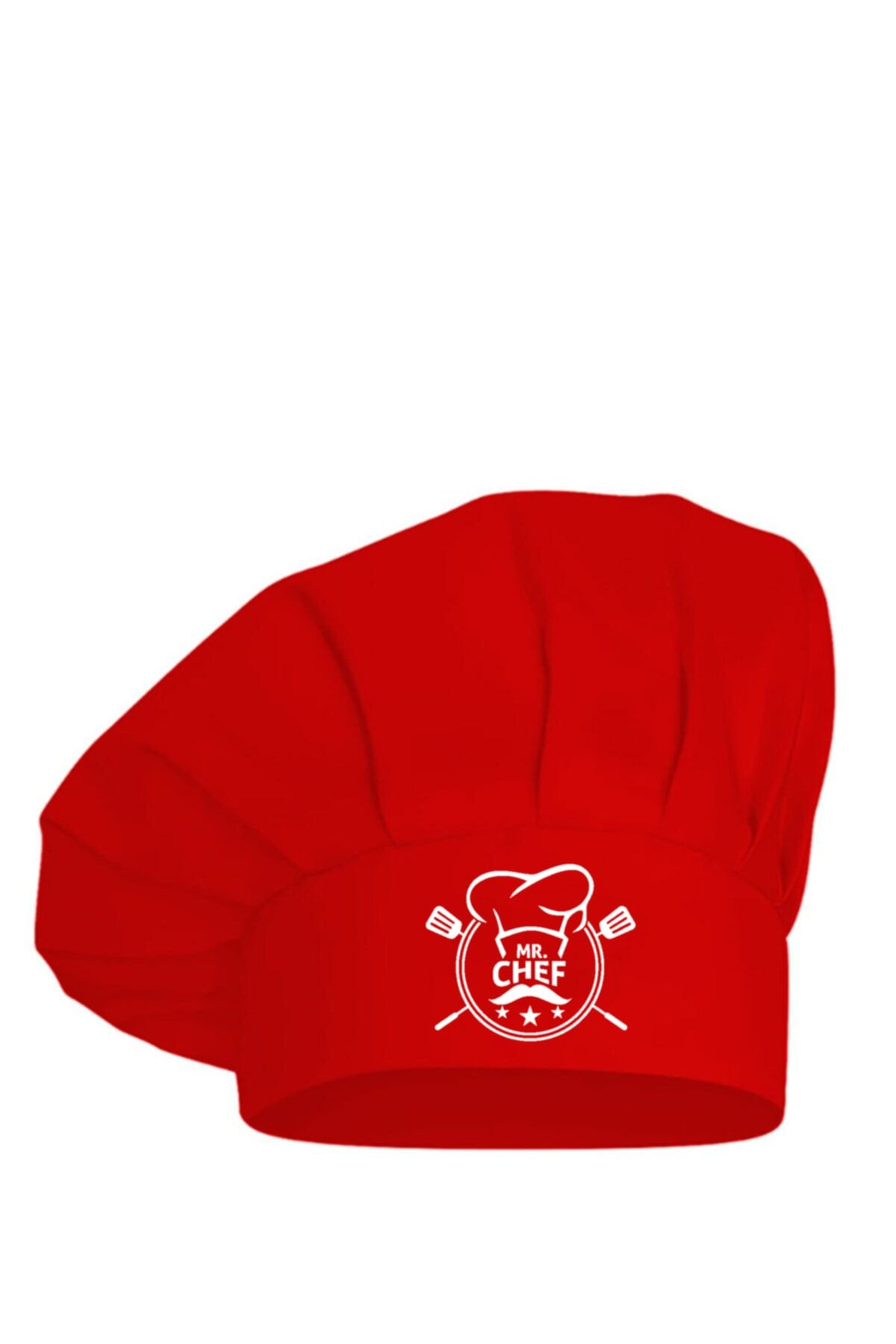 enmalife Mr Chef Baskılı Ayarlanabilir Cırtlı Kırmızı Aşçı Şapkası