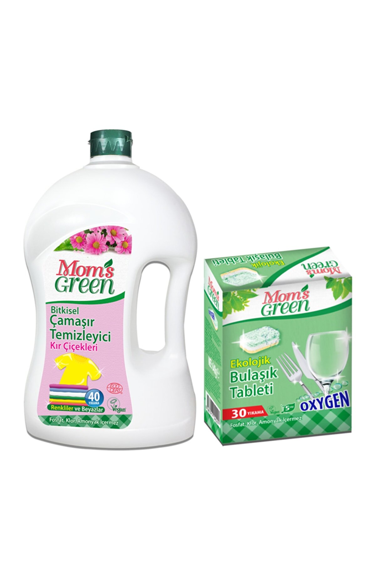 Mom's Green 2'li Set Ekolojik Bulaşık Tableti Ve Bitkisel Çamaşır Deterjanı Kır Çiçekleri Eco 40 Yk
