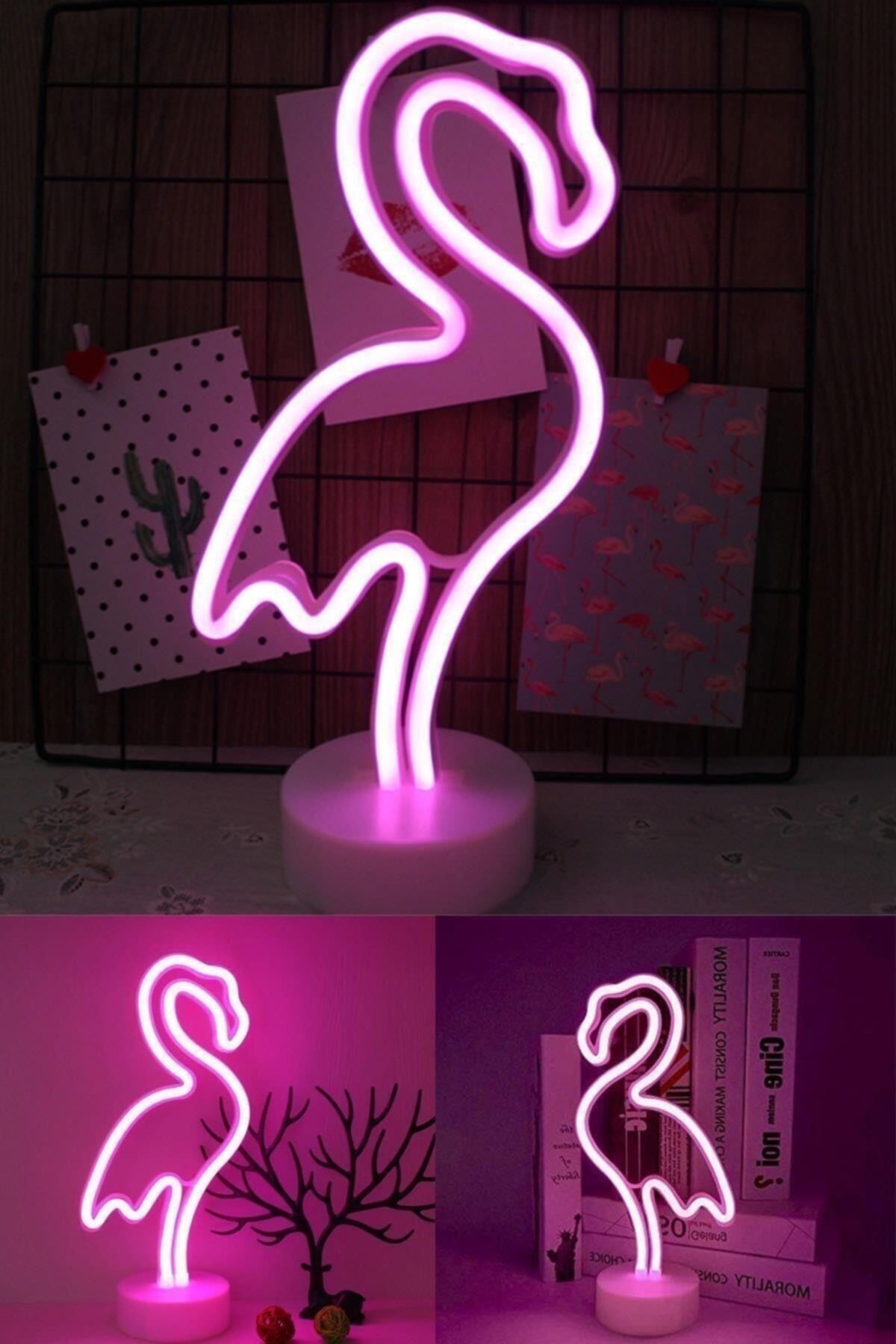 TechnoSmart Pembe Flamingo Model Neon Led Işıklı Masa Lambası Dekoratif Aydınlatma Gece Lambası