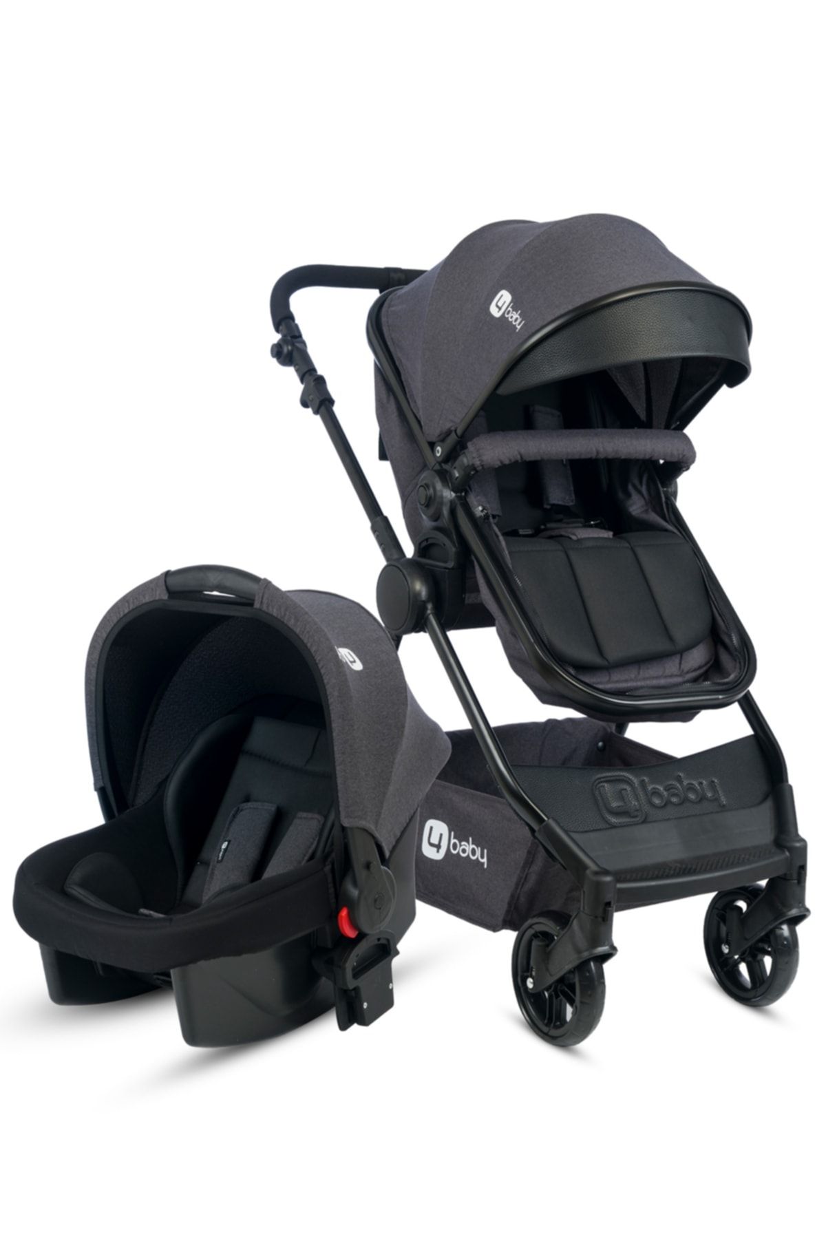 4 Baby Comfort Siyah-Antrasit Travel Sistem Bebek Arabası Seyahat Sistem Puset, Taşıma Koltuğu, Yağmurluk