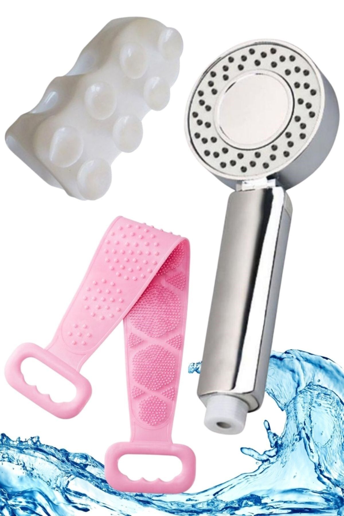 Buffer ® Çift Taraflı Yüksek Basınçlı Şampuan Hazneli Duş Başlığı + Silikon Banyo Lifi + Vakumlu Askı