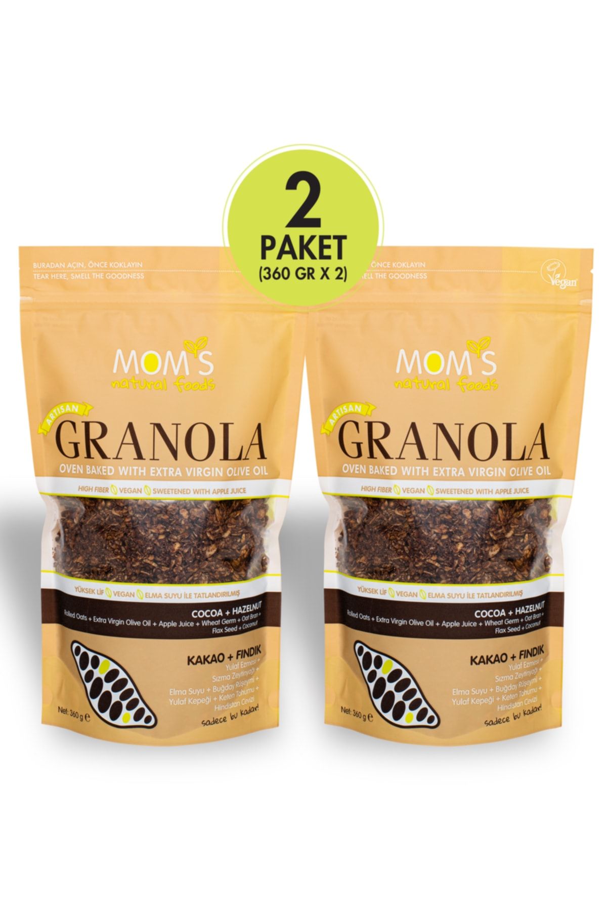 Mom's Natural Foods 2'li Kakao - Fındık Granola 360 G